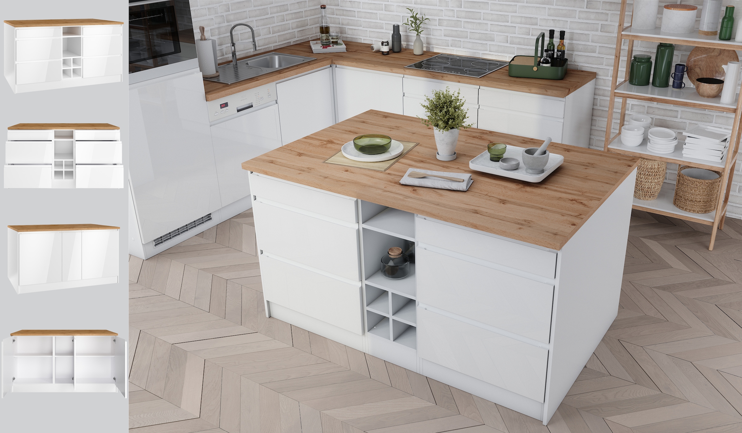 HELD MÖBEL Kücheninsel »Virginia«, Breite 153 cm, MDF-Fronten, Flaschenregal
