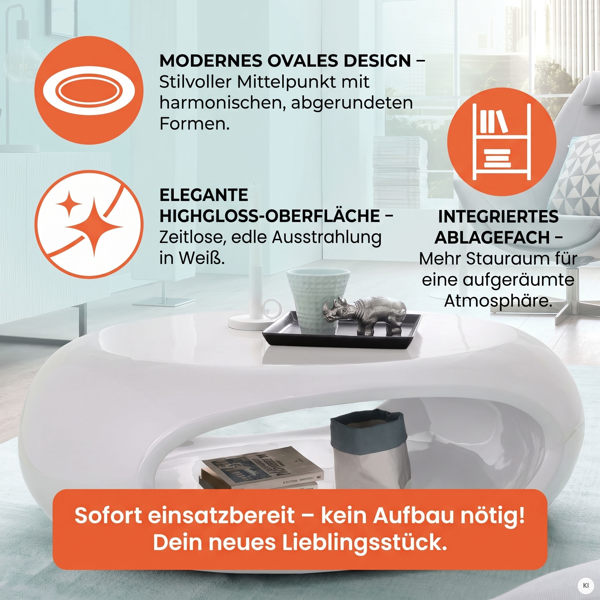 SalesFever Couchtisch »Coffeetable im minimalistischen Stil« komplett aus hochwertigem Fiberglas
