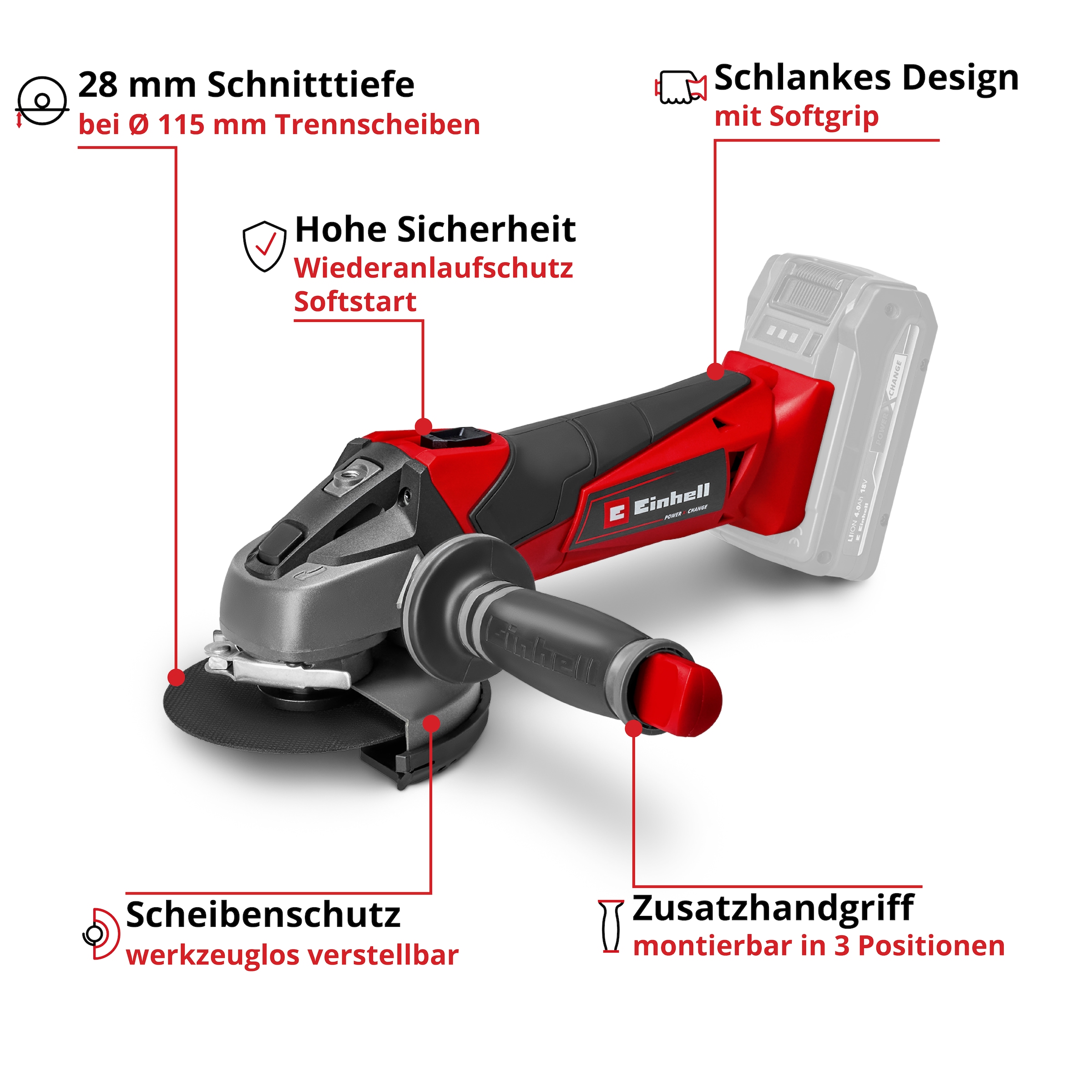Einhell Akku-Winkelschleifer »TE-AG 18/115 Li-Solo« Power X-Change, 115 mm, 18 V, ohne Akku