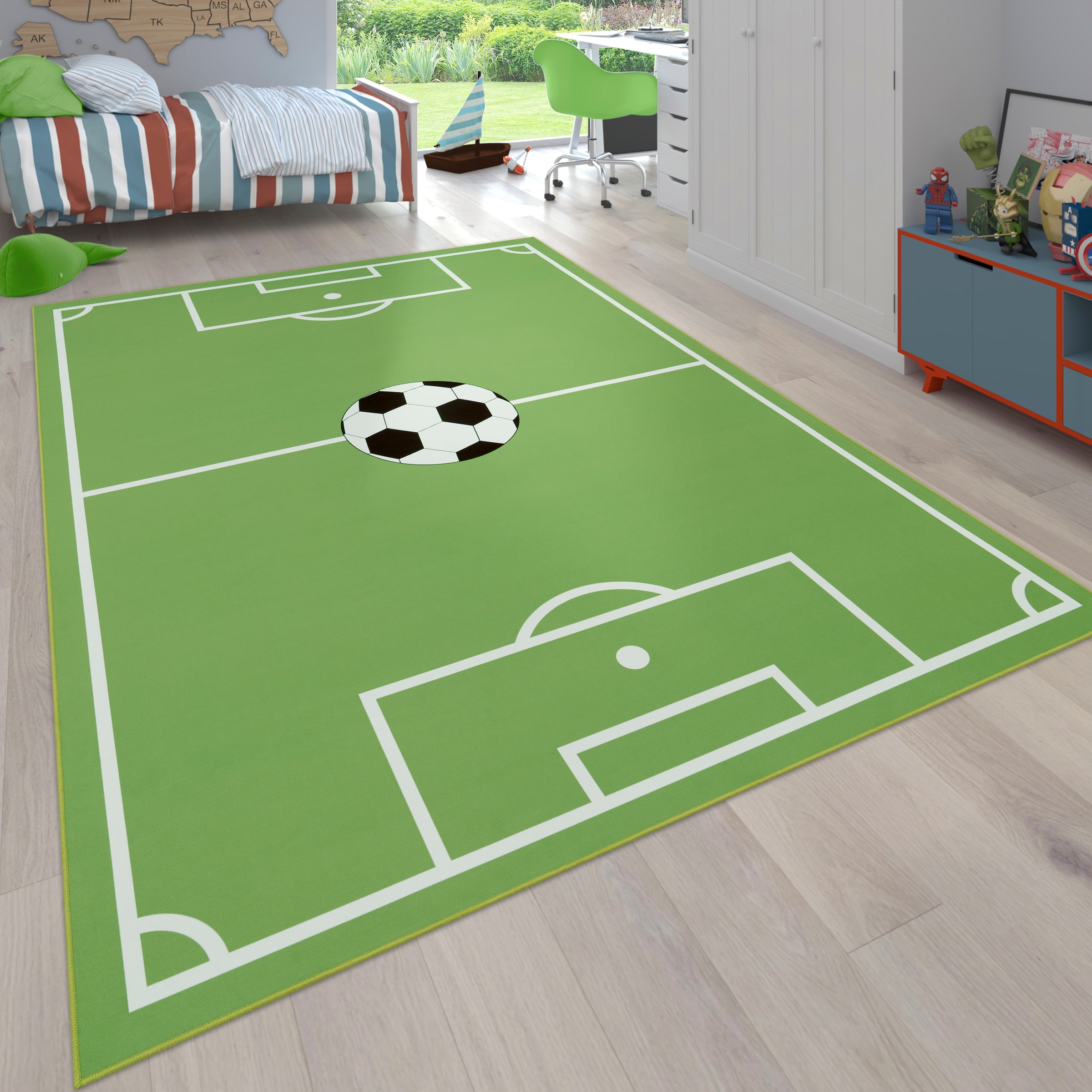 Paco Home - Tapis Pour Enfants, Tapis De Jeux Chambre D'Enfant Avec Motif Football, Vert 100x200 cm