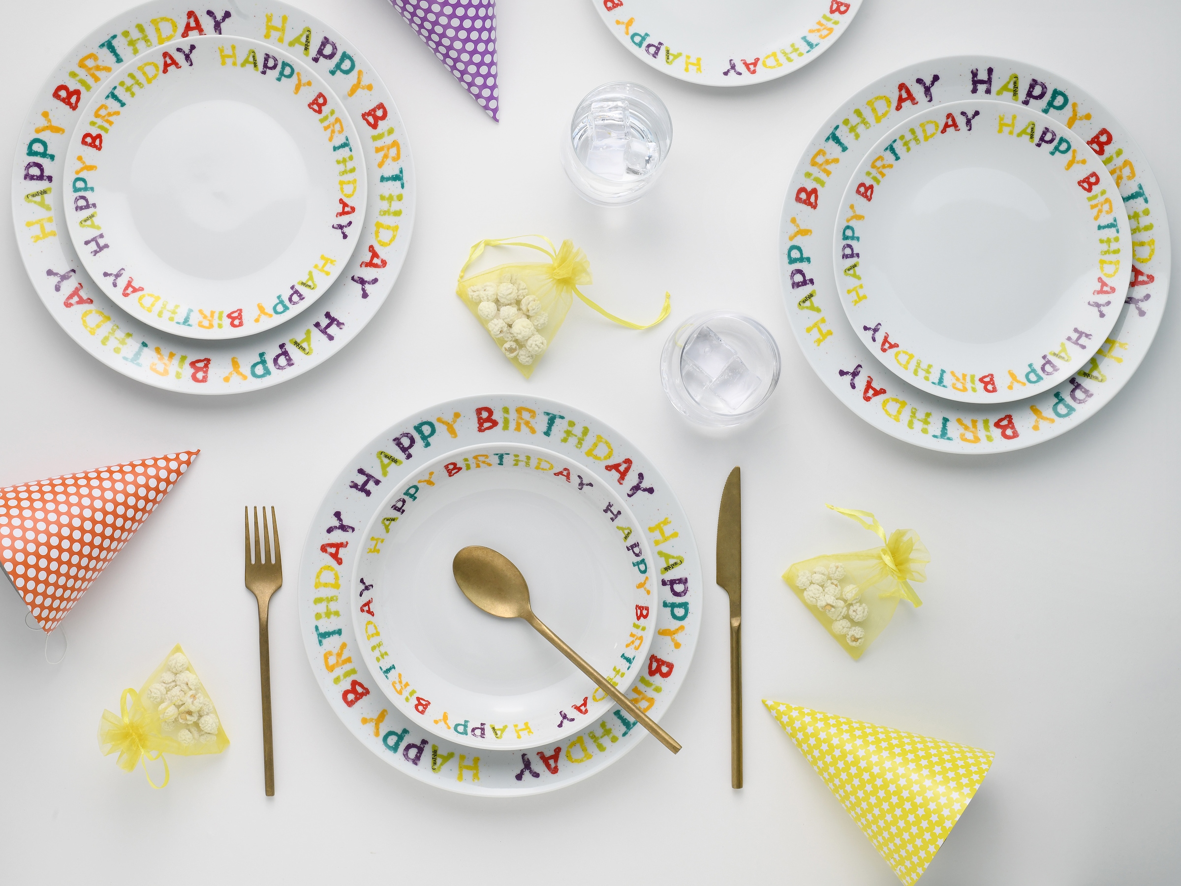 CreaTable Teller-Set »Happy Birthday, Tellerset 12-tlg.« Fröhliches buntes Geschirr, Für alle Geburtstagsfeierlichkeiten