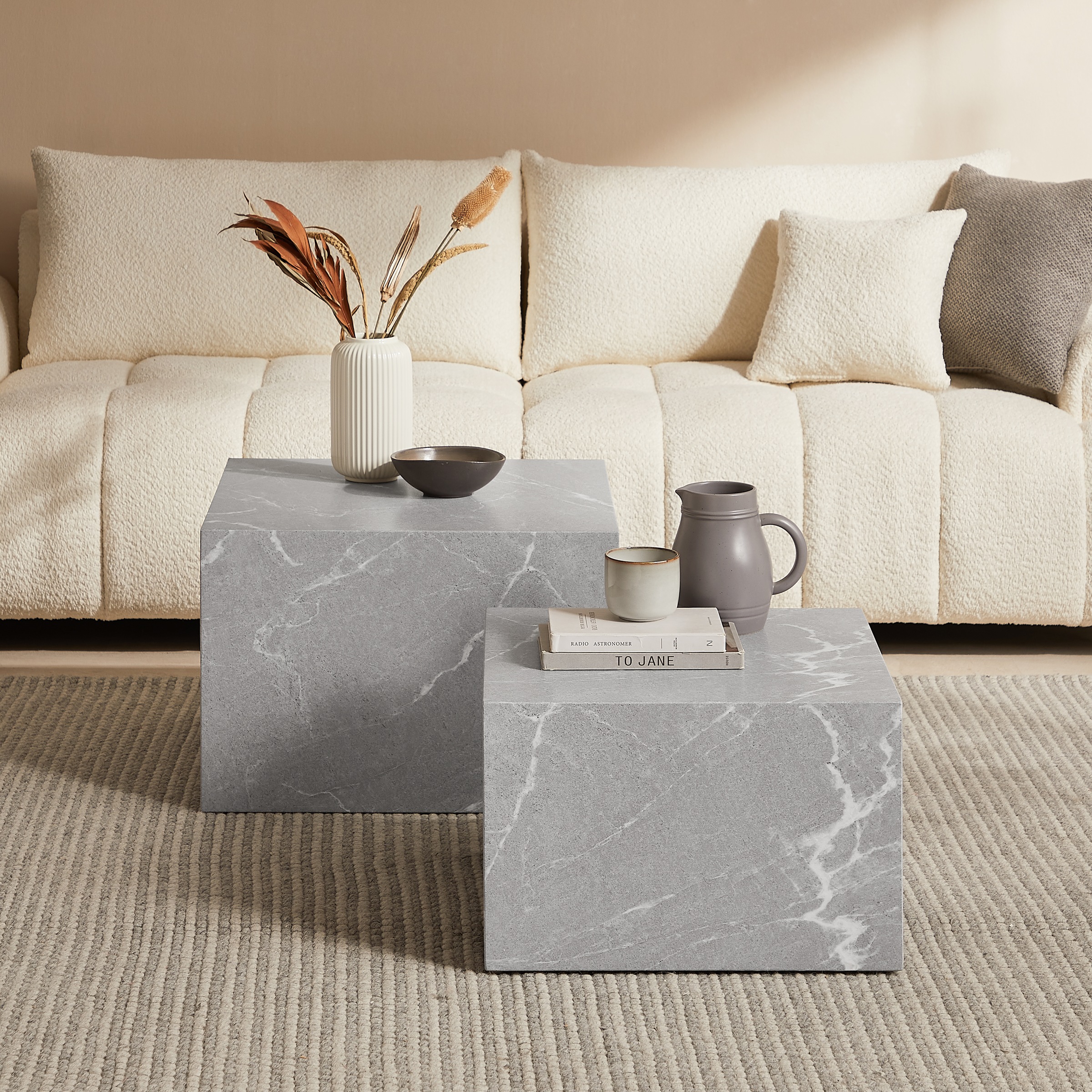 SalesFever Couchtisch »Almeria Bestelltisch«, (Set, 2 St., 2er Set), quadratisch, in Marmoroptik foliert