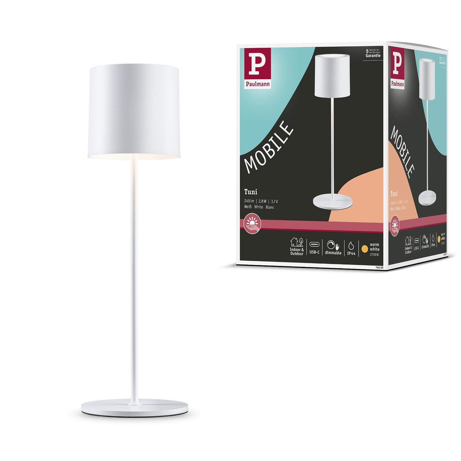 Paulmann LED Außen-Tischleuchte »Mobile Tuni IP44 2700K dimmbar 2,8W USBC« 1 Stk. Warmweiß