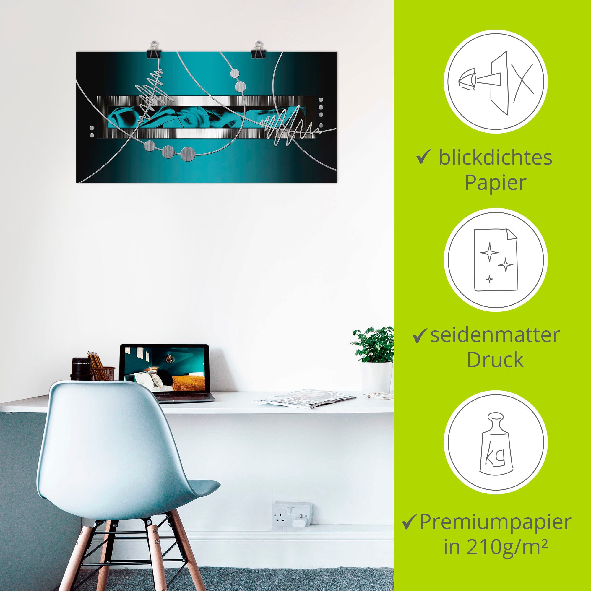 Artland Wandbild »Silber abstrakt auf petrol« Gegenstandslos 1 Stk. tlg. als Alubild, Leinwandbild, Poster in verschied. Größen