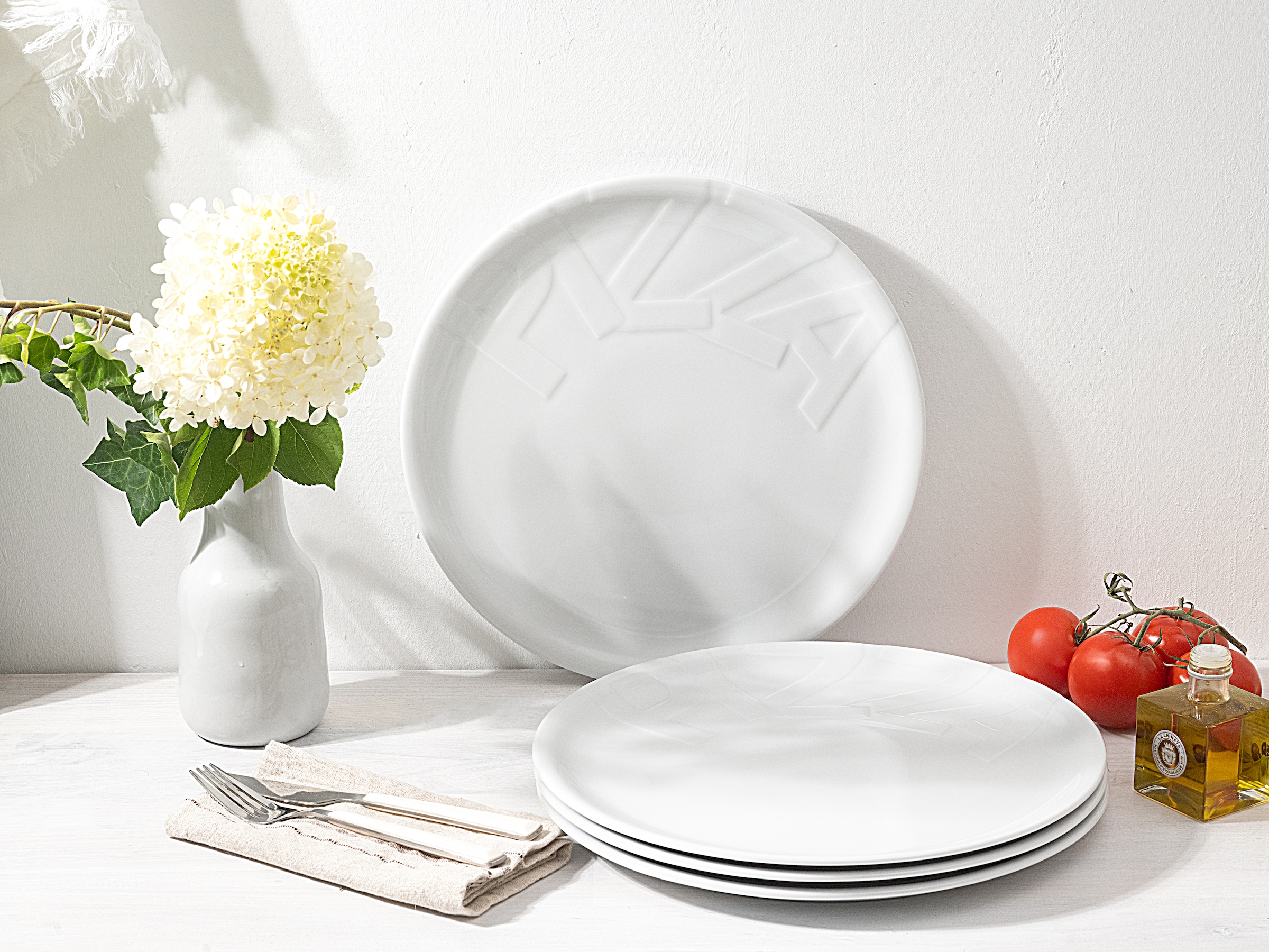 CreaTable Pizzateller »Essteller« Teller Set für 4 Personen, weiß, Porzellan