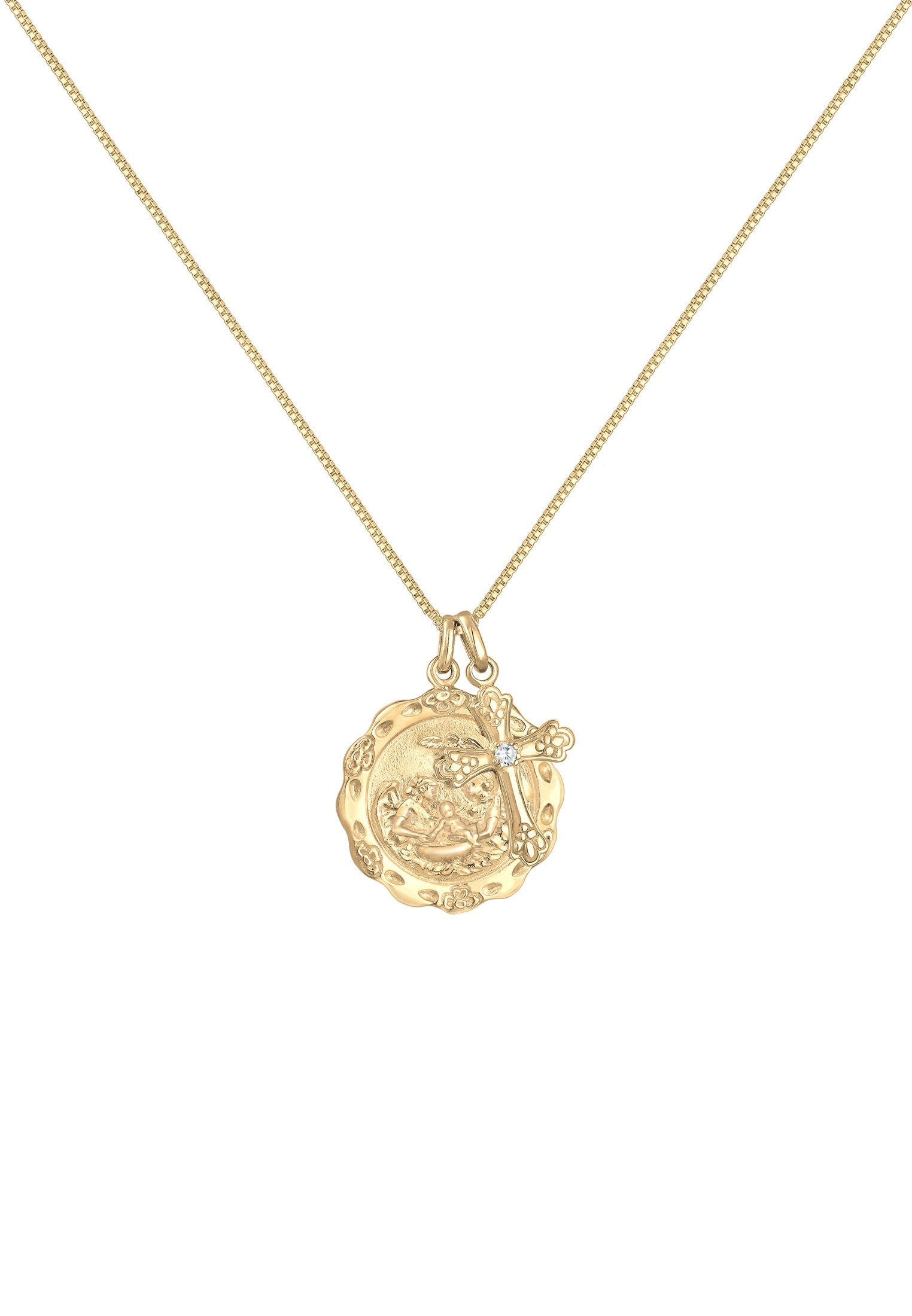 Elli Lange Kette »Halskette Antik Vintage Kreuz Zirkonia 925 Sterling Silber vergoldet«