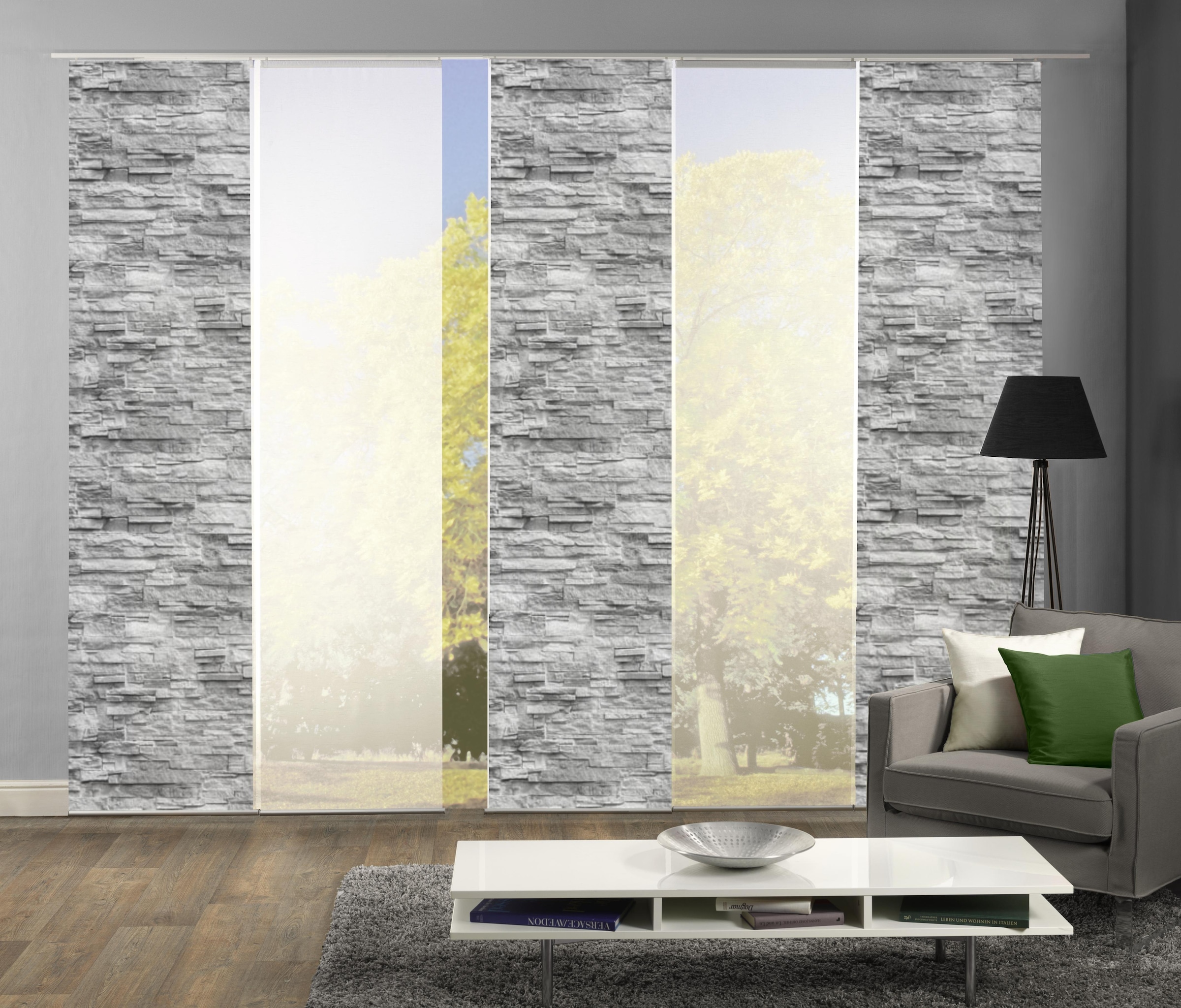 HOME WOHNIDEEN Schiebegardine »WALLIS« Klettband 5 Stk. tlg. HxB: 245x60, inkl. Befestigungszubehör