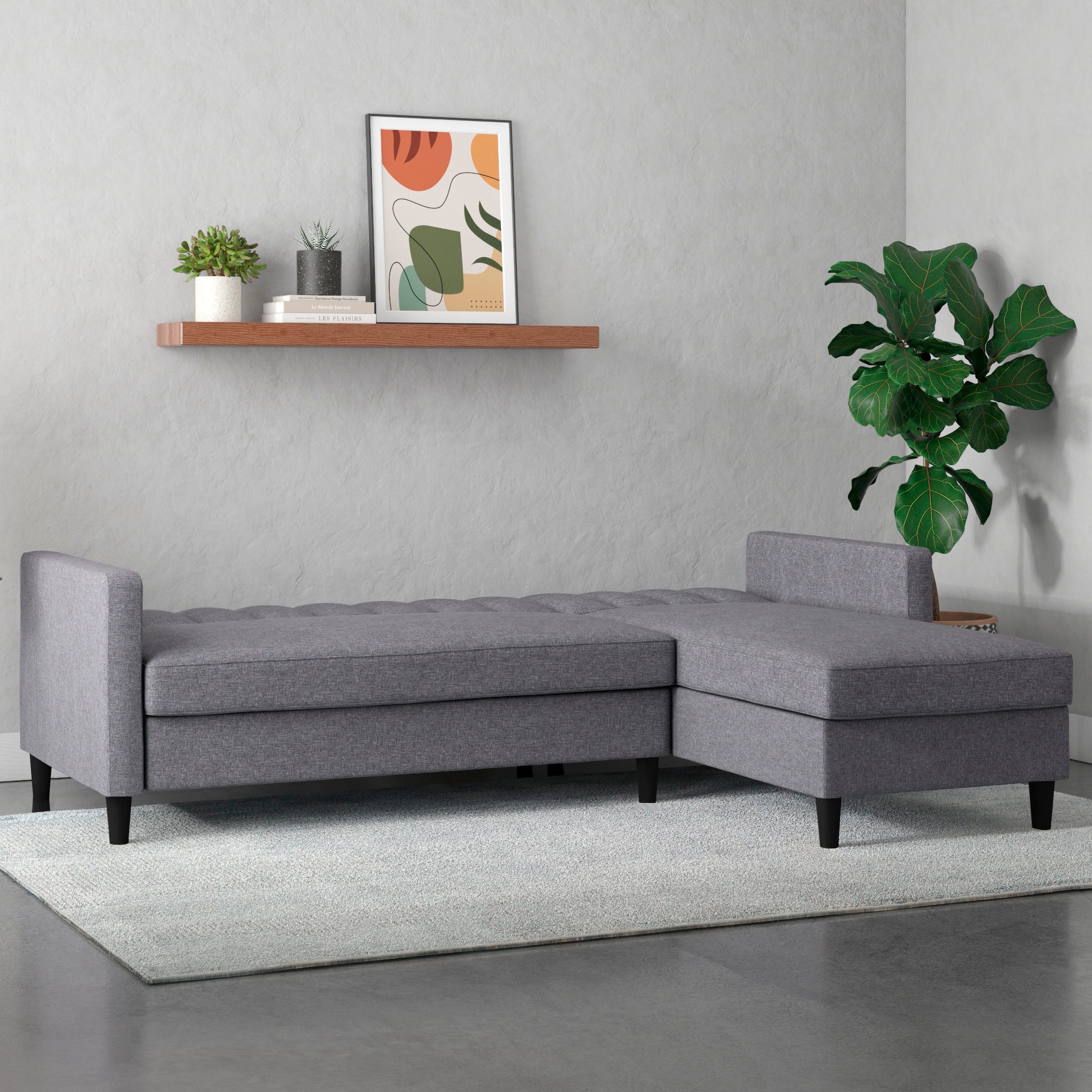 Dorel Home Ecksofa mit Schlafffunktion, Recamiere mit Stauraum beidseitig montierbar, Rückenlehne 2-teilig und 3-fach verstellbar