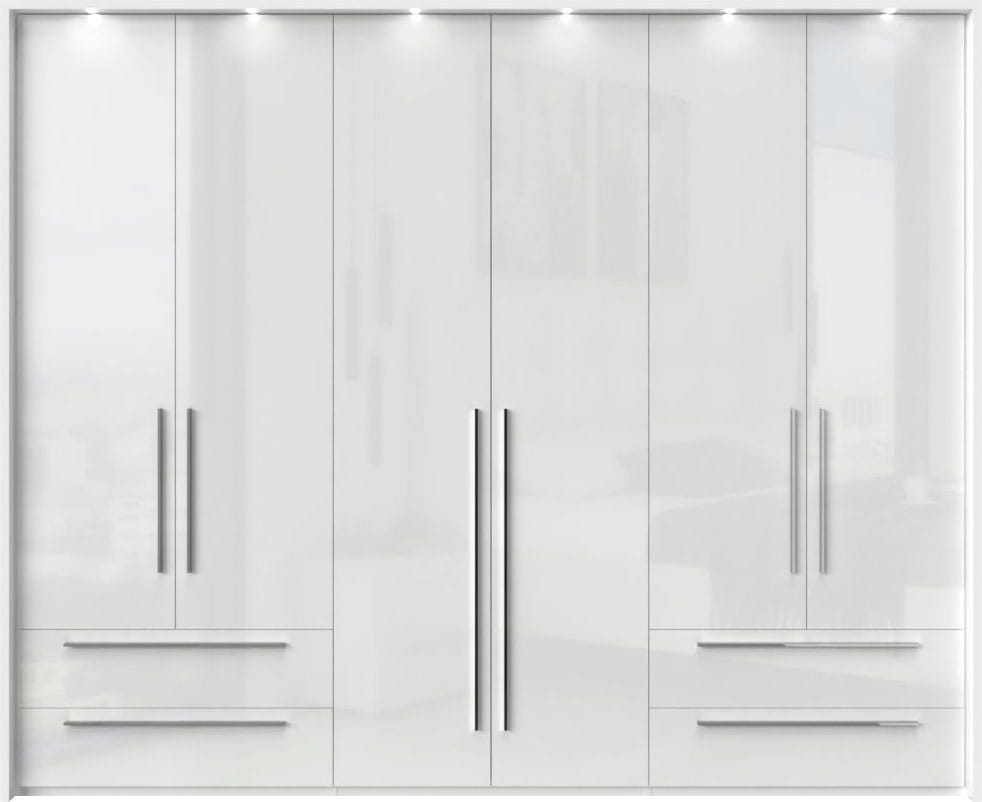 Places of Style Drehtürenschrank »Piano«, weiß, Inklusive Beleuchtung. in 2 Breiten mit jeweils 4 Schubladen