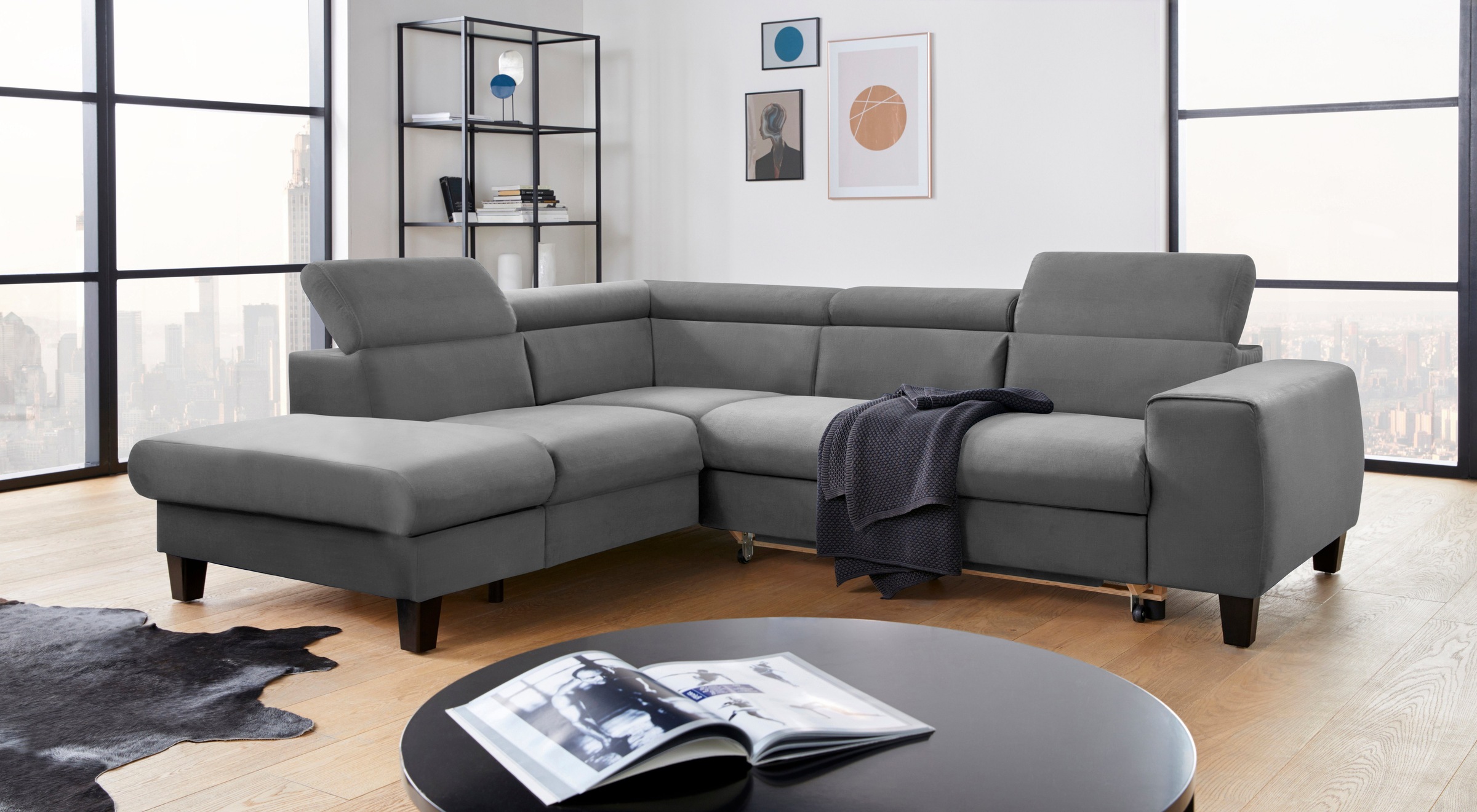 COTTA Polstergarnitur »Morven L-Form«, (Set), Set bestehend aus: Ecksofa mit Kopfteilverstellung & Hocker
