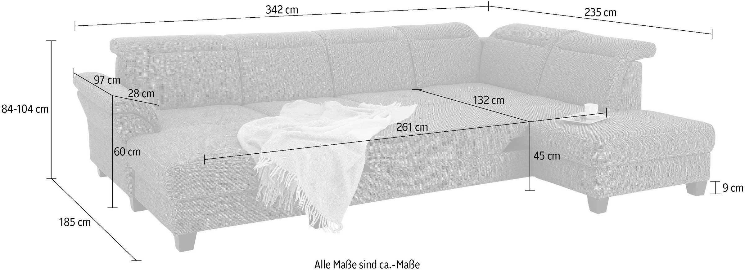 Home affaire Wohnlandschaft »Solvei U-Form«, Sitztiefenverstellung und Federkern, wahlweise Kopfteilverstellung