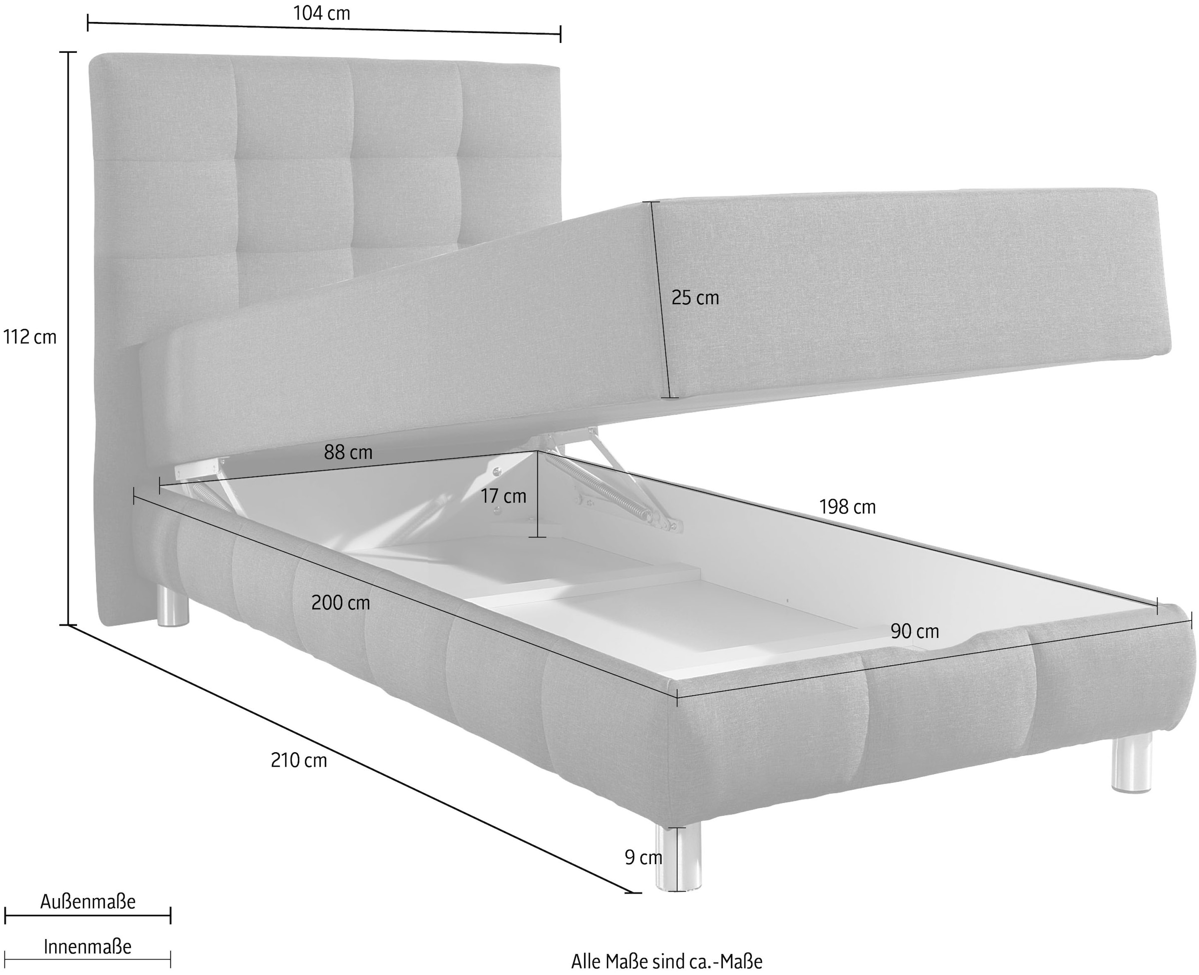 INOSIGN Boxbett »Vaasa« inkl. Bettkasten & Topper, XXL-Ausführung, Überlänge 220 cm