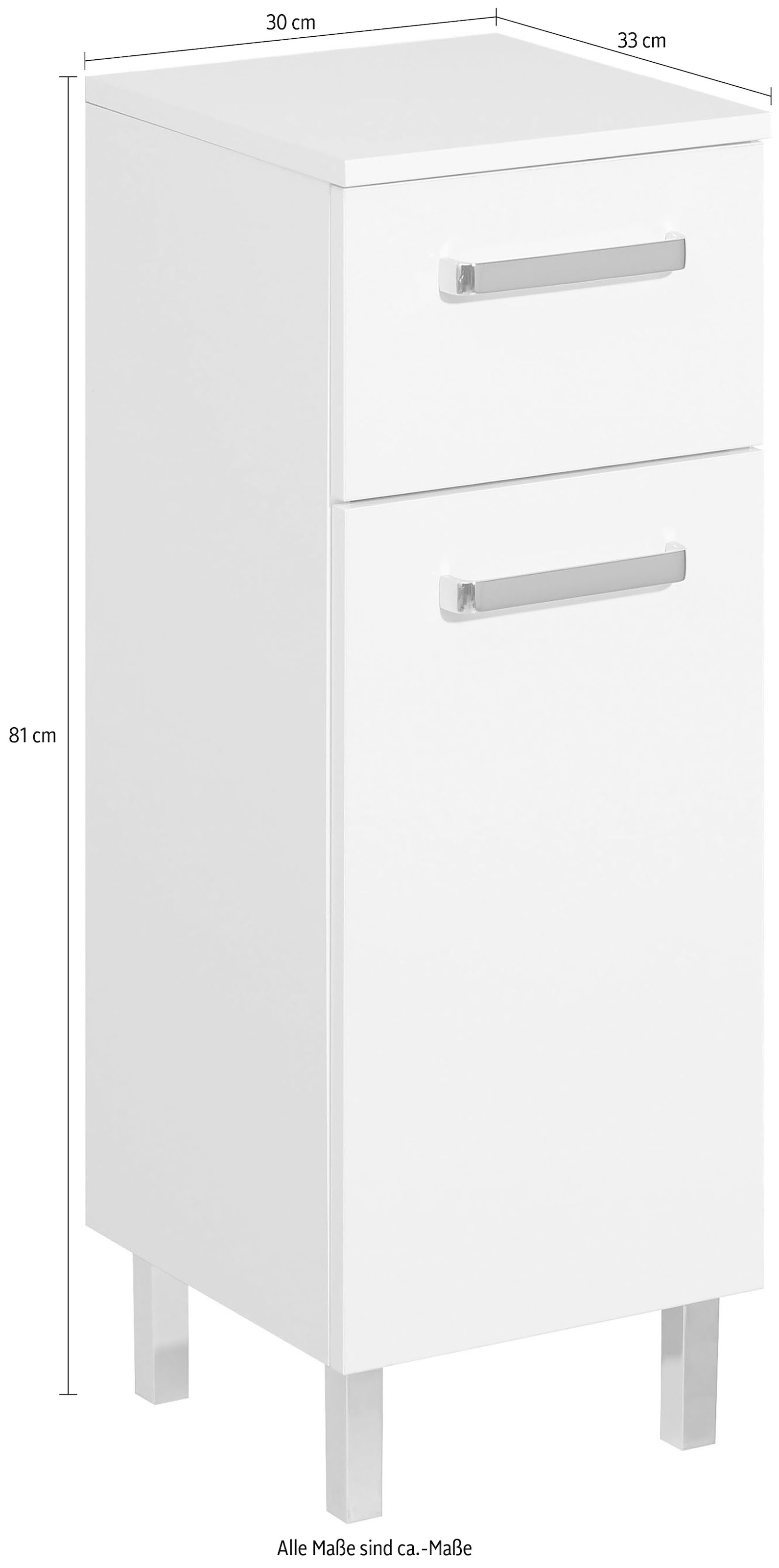 Saphir Unterschrank »Quickset Badschrank mit 1 Tür, 1 Schublade, 30 cm breit« Badezimmer-Unterschrank inkl. Türdämpfer, Griffe in Chrom Glanz