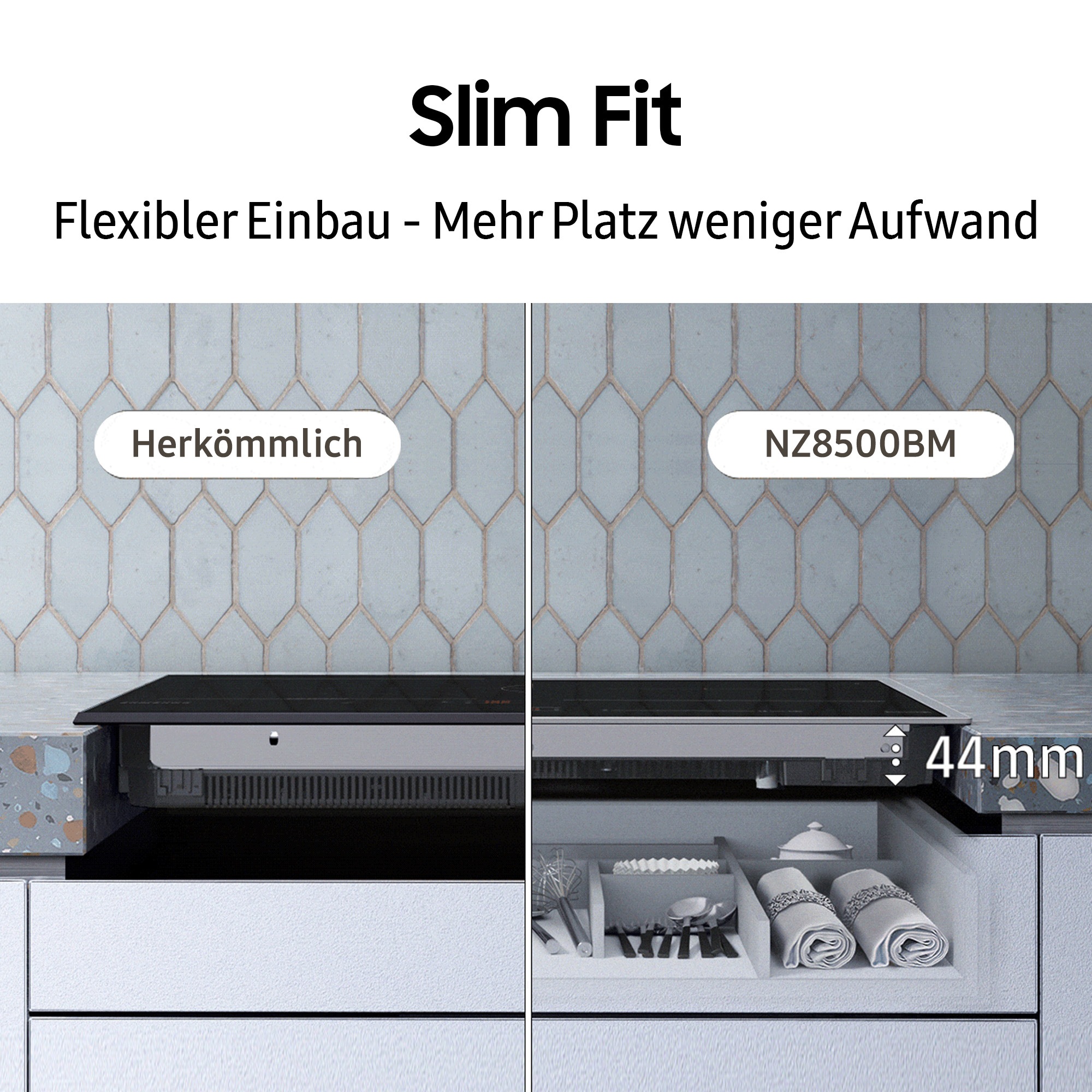 Samsung Induktions-Kochfeld »NZ64B4015HK/U1«, Höhe des Kochfelds beträgt nur 44mm & Ideal für ovale Pfannen & Töpfe
