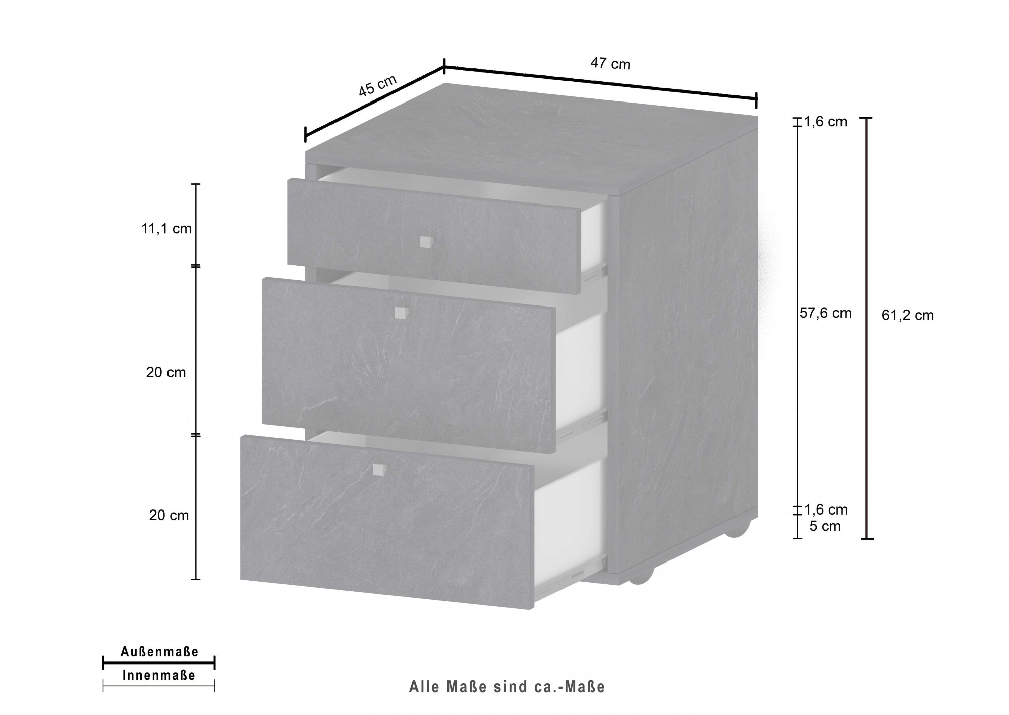 INOSIGN Rollcontainer »ESSE«, (1 St.), mit 3 Schubladen, Schreibtischcontainer, Höhe 61 cm