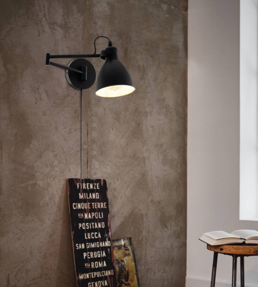 EGLO Wandleuchte »SAN PERI Wandlampe, Stahl, E27, IP20, Schlafzimmerlampe, Bürolampe«, 1 flammig, Leuchtmittel E27 | ohne Leuchtmittel, Wand-/Deckenleuchte - L13 x B30 x H21 cm - schwarz - 1X10W exkl.