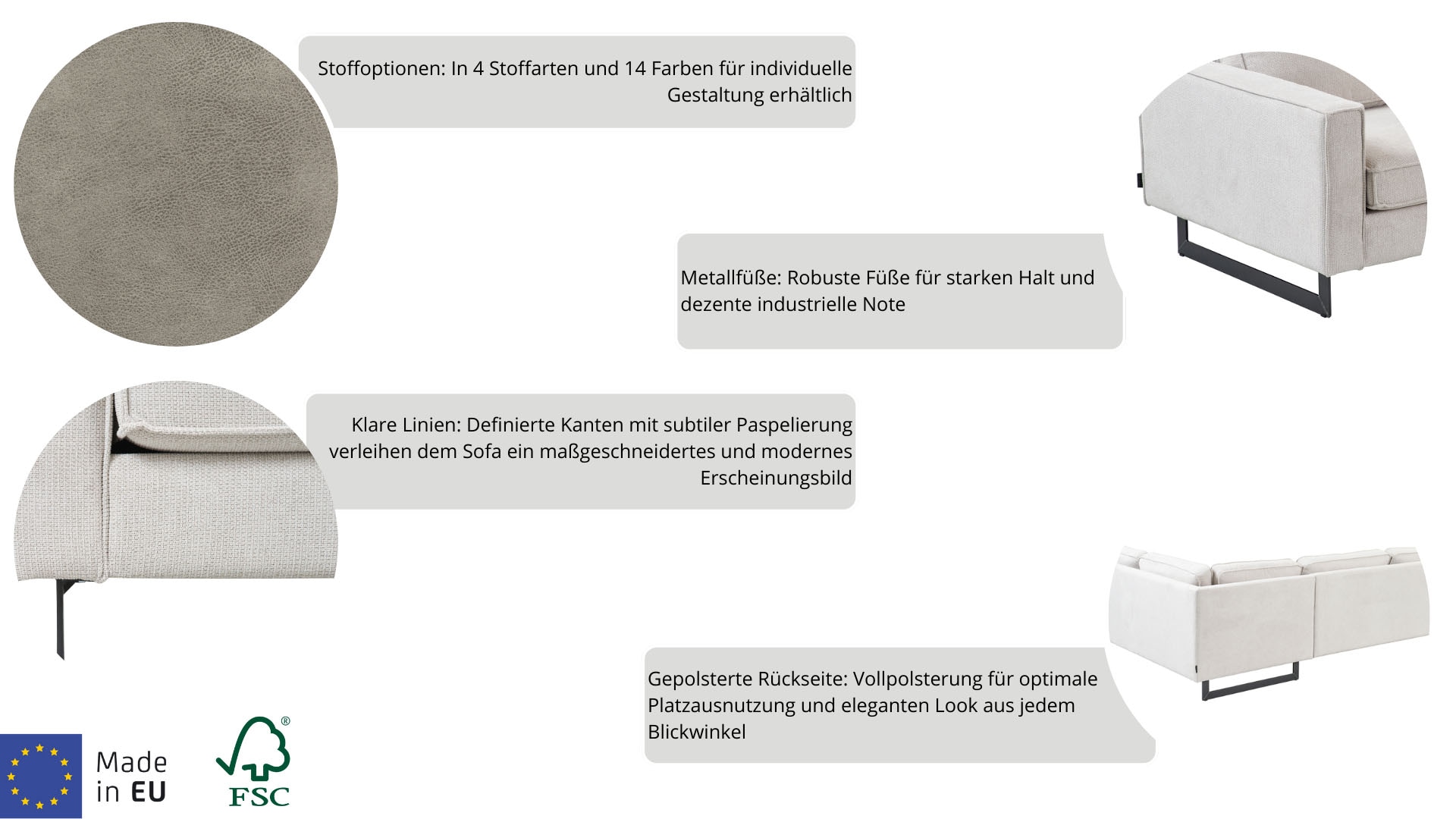 Places of Style Wohnlandschaft »Pinto, 350 cm, U-Form, XXL, mit Ottomanen«, Cord, Feincord, Luxus-Microfaser Leder und Chenille