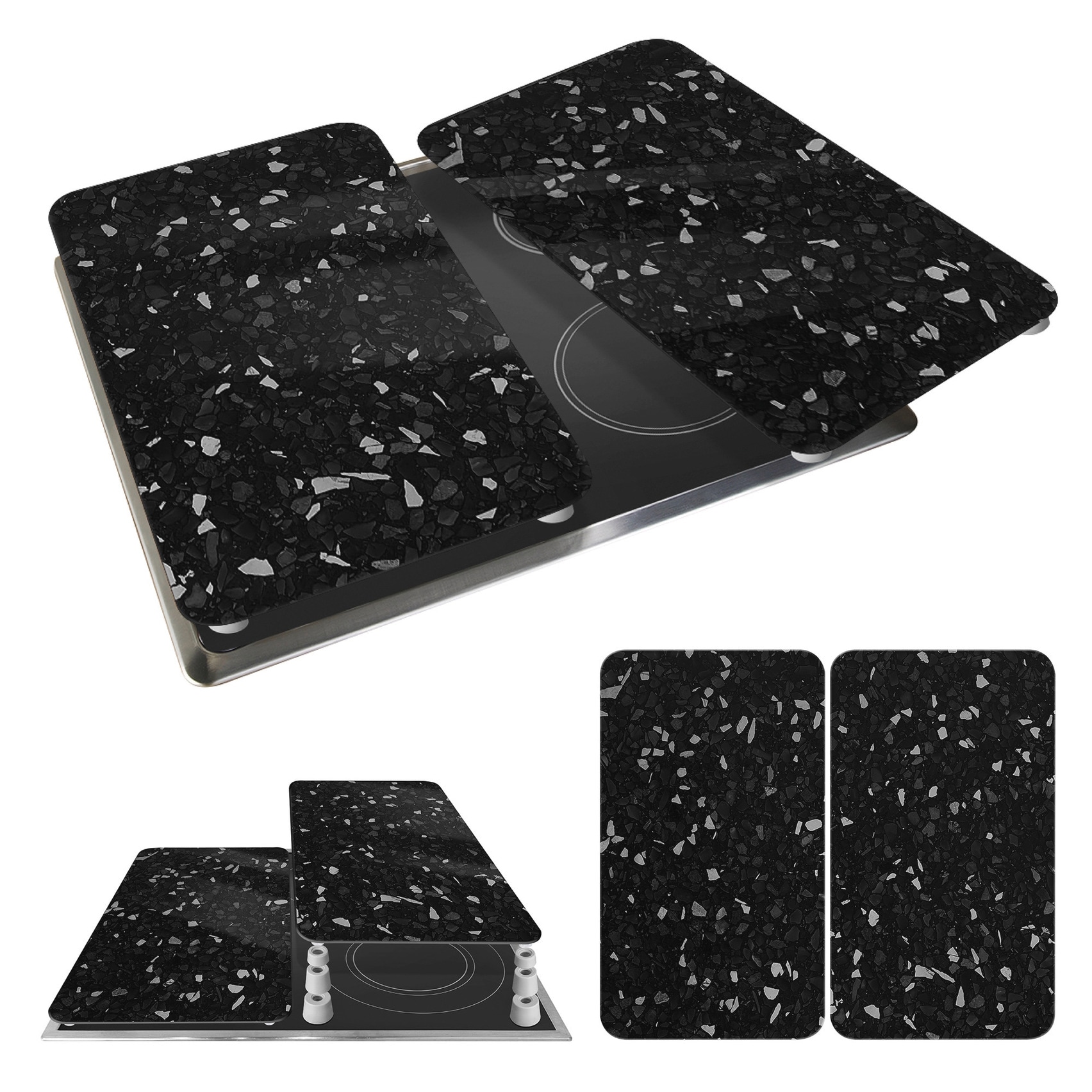 WENKO Herd-Abdeckplatte »Universal Modell Terrazzo«, (Set, 2 tlg.), Herdabdeckung für alle Herdarten, kratzfest, mit rutschfesten Füßen