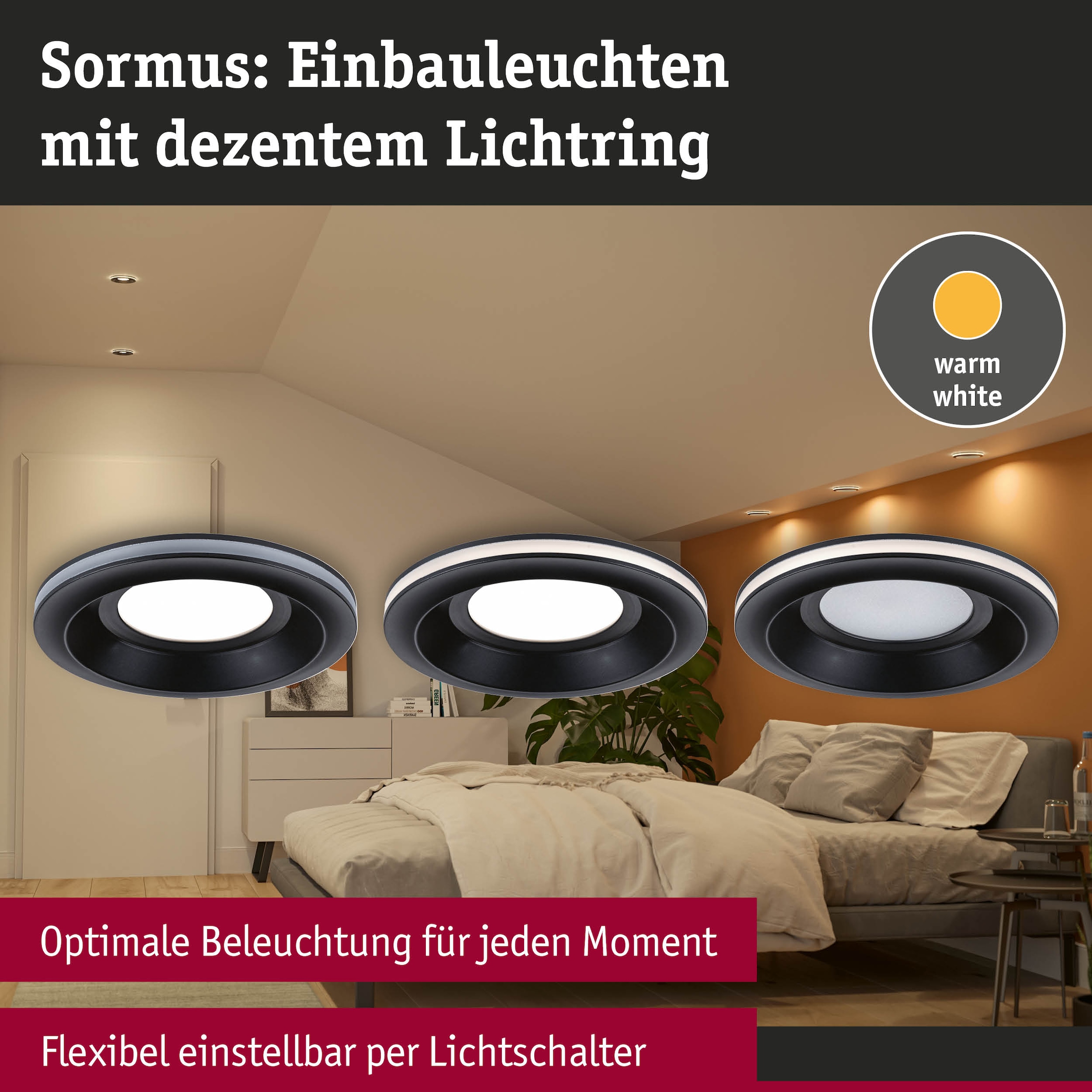 Paulmann LED Einbauleuchte »LED Einbauleuchte Sormus IP65 rund 100mm« 3 Stk. Warmweiß Memoryfunktion