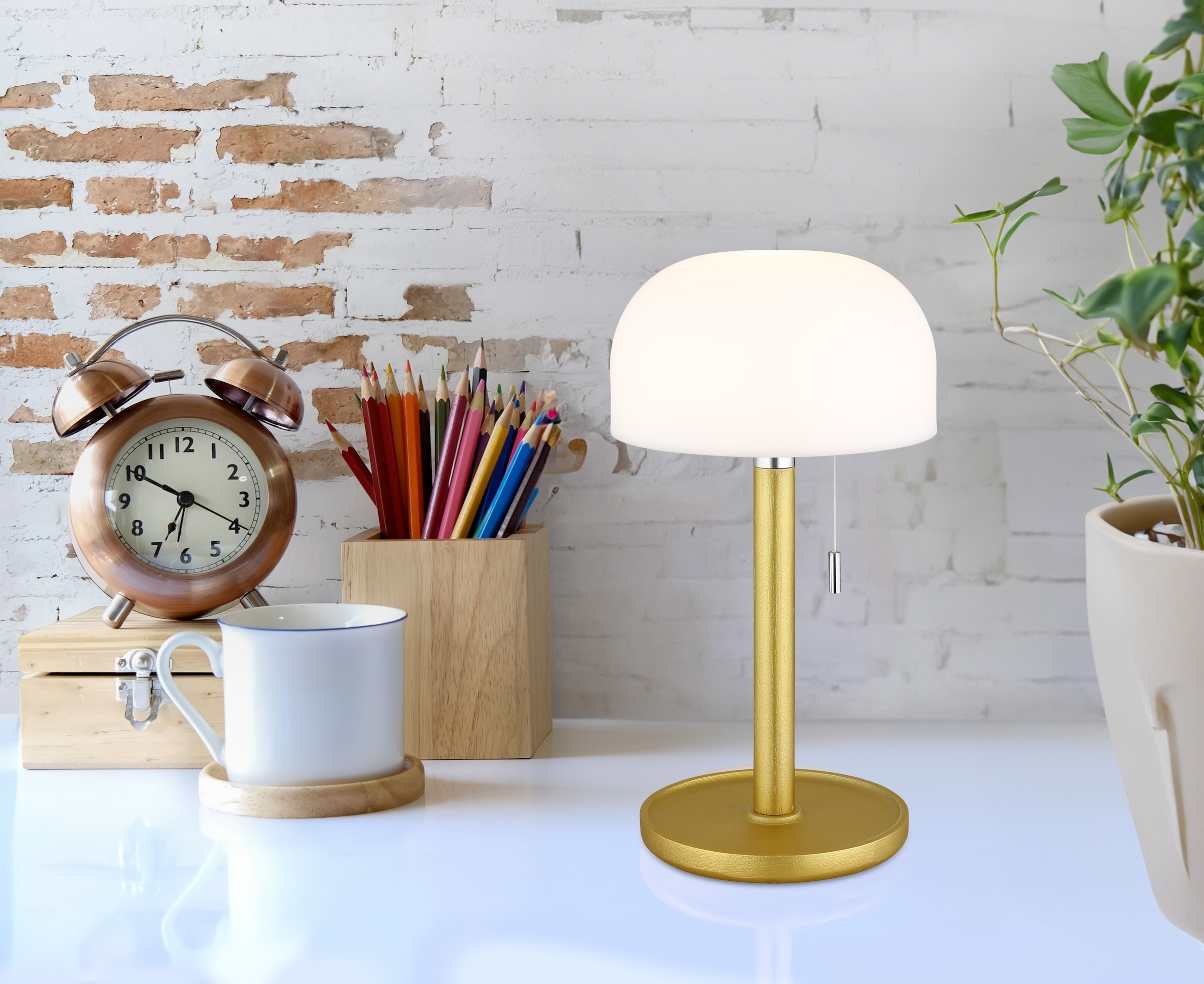 GLOBO LIGHTING LED Tischleuchte »NORMAN« LED-Modul 1 Stk. warmweiß - kaltweiß Akkutischleuchte auch für draußen, Zugschalter Kordel, Akkulampe