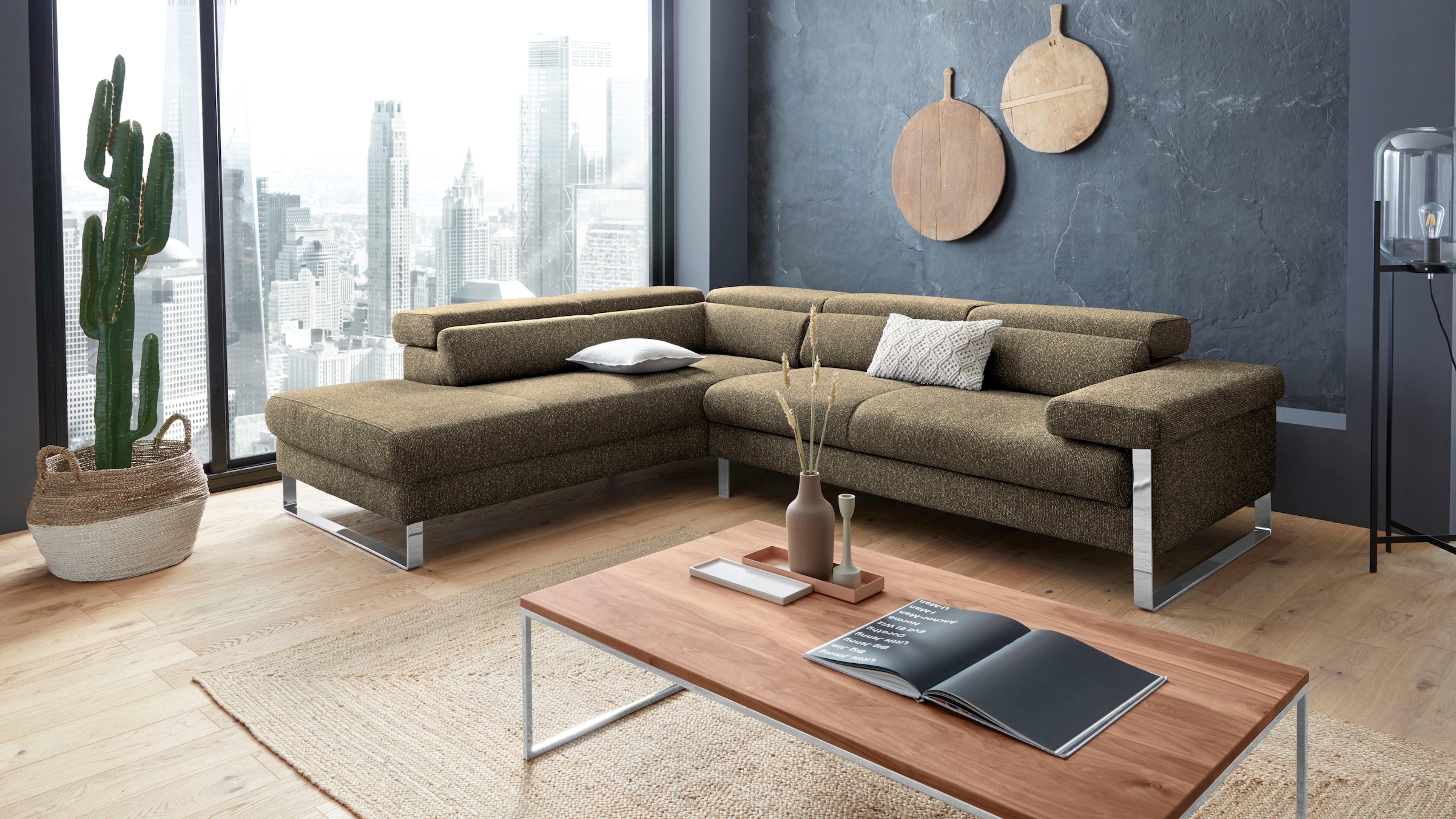 W.SCHILLIG Ecksofa »finn, toller Sitzkomfort, L-Form, hochwertige Verarbeitungsdetails« German Design Award 2016, Fußgestell Chrom glänzend, Breite 281 cm