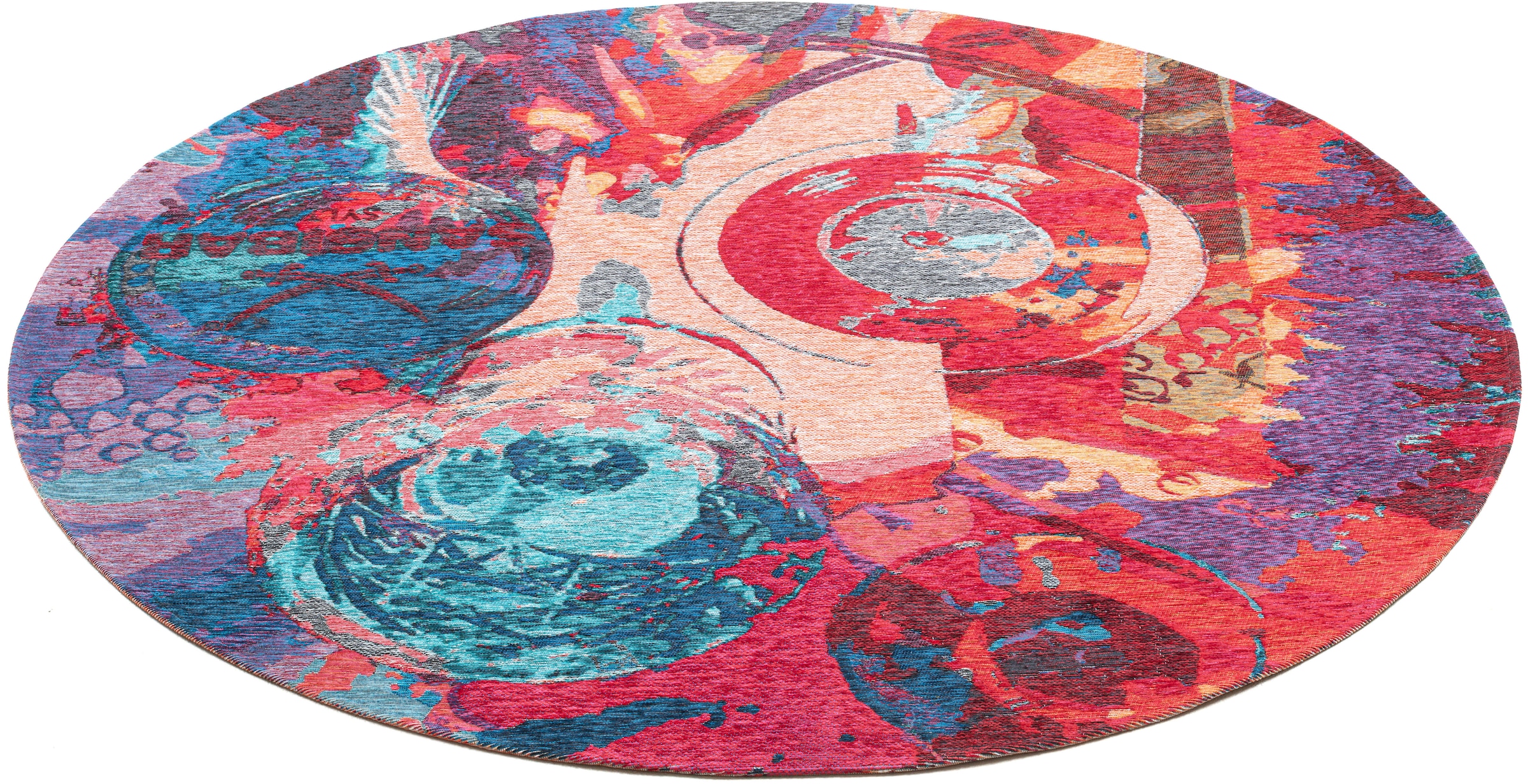 Sansibar Teppich »Keitum 008« rund 3 mm Höhe Flachgewebe, modernes Design, Motiv Gläser & gekreuzte Säbel