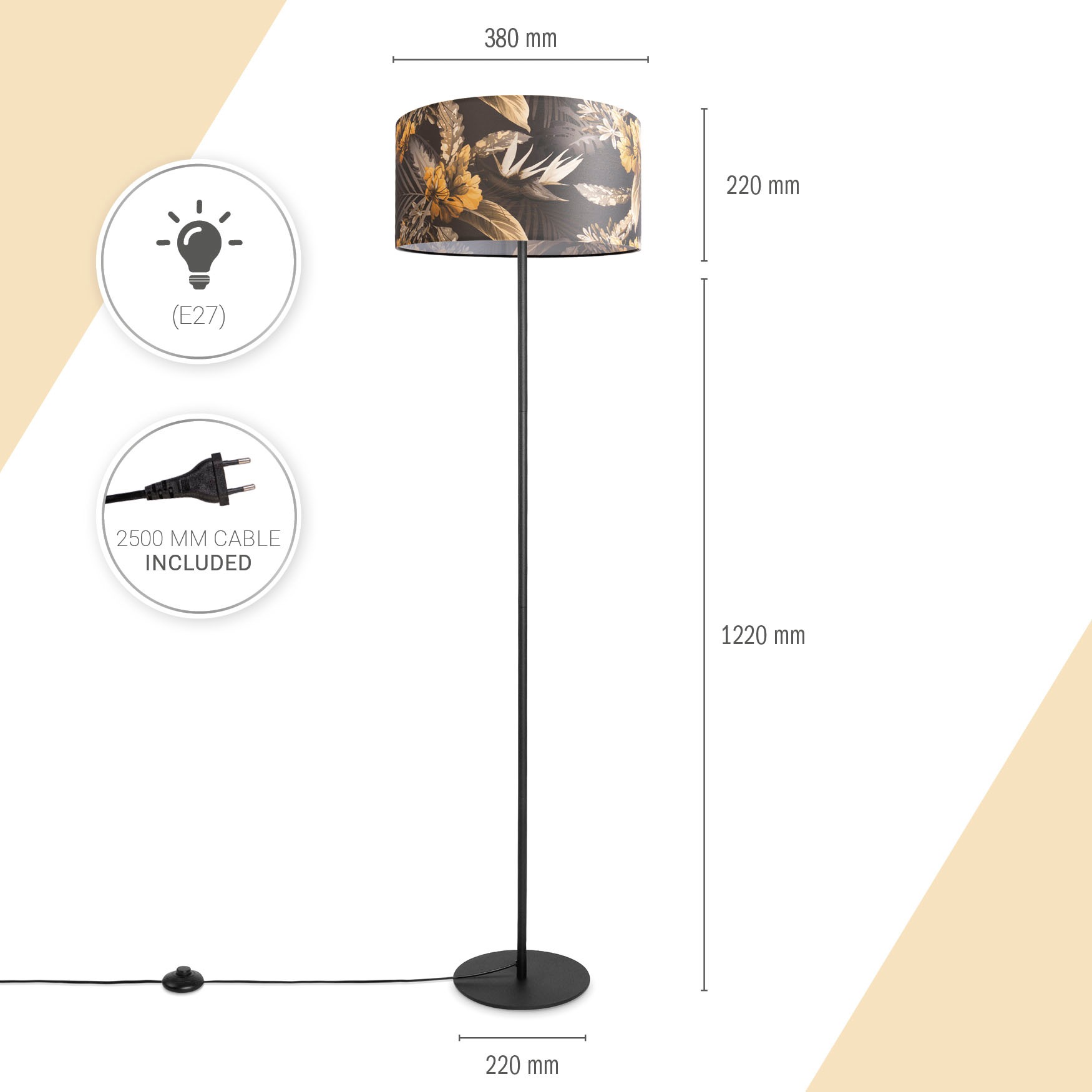 Paco Home Stehlampe »Luca Flower« E27 Standlampe Stoff Lampenschirm Wohnzimmer Textil Schirm Blumen Muster