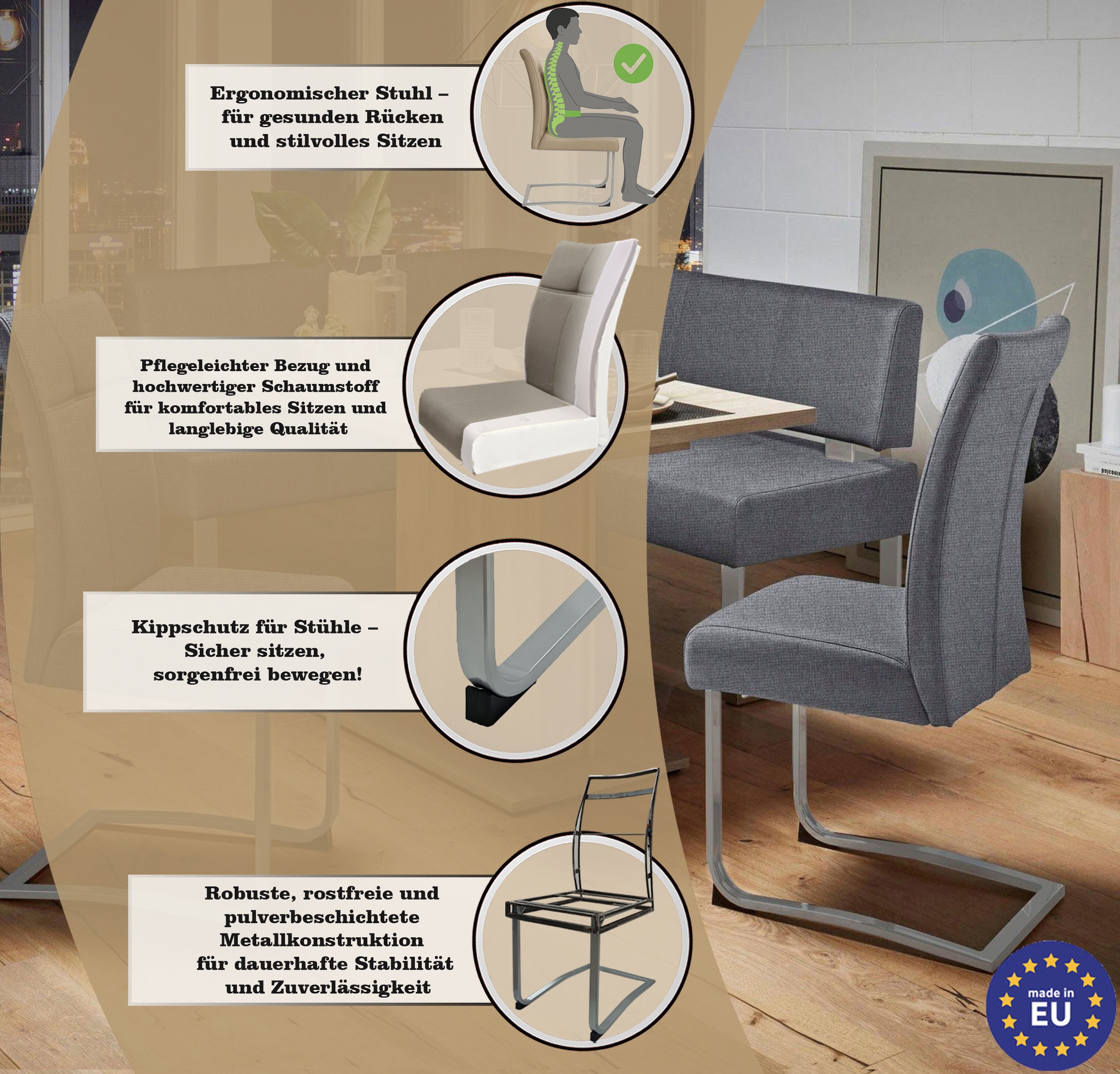 Home affaire Freischwinger »Rab«, (Set), 2 St., Strukturstoff, Bezug in verschiedenen Qualitäten, maximale Belastbarkeit 120 kg