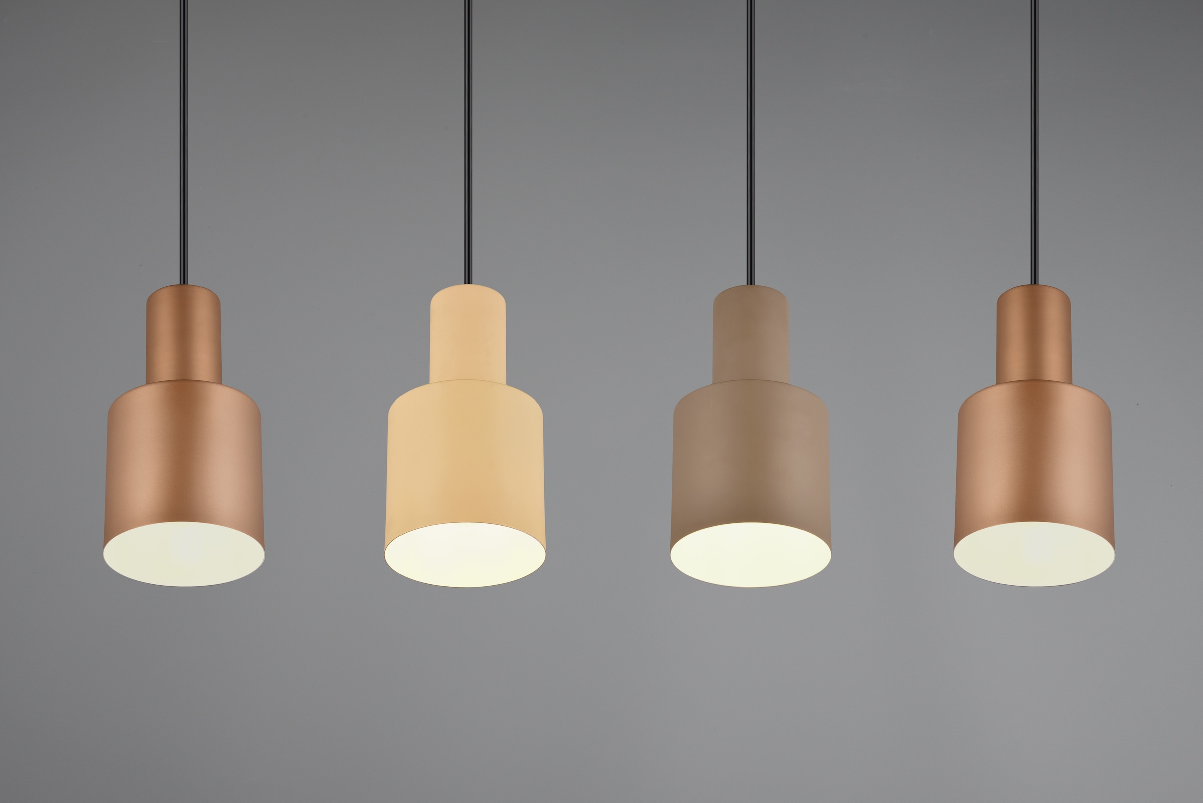 TRIO Leuchten Pendelleuchte »AGUDO, Hängelampe 4-flammig exkl 4xE27 max 40W höhenverstellbar«, 4 flammig, Leuchtmittel E27 | Leuchtmittel wechselbar, mehrfarbige Lampenschirme in beige taupe & coffee, Esszimmerlampe