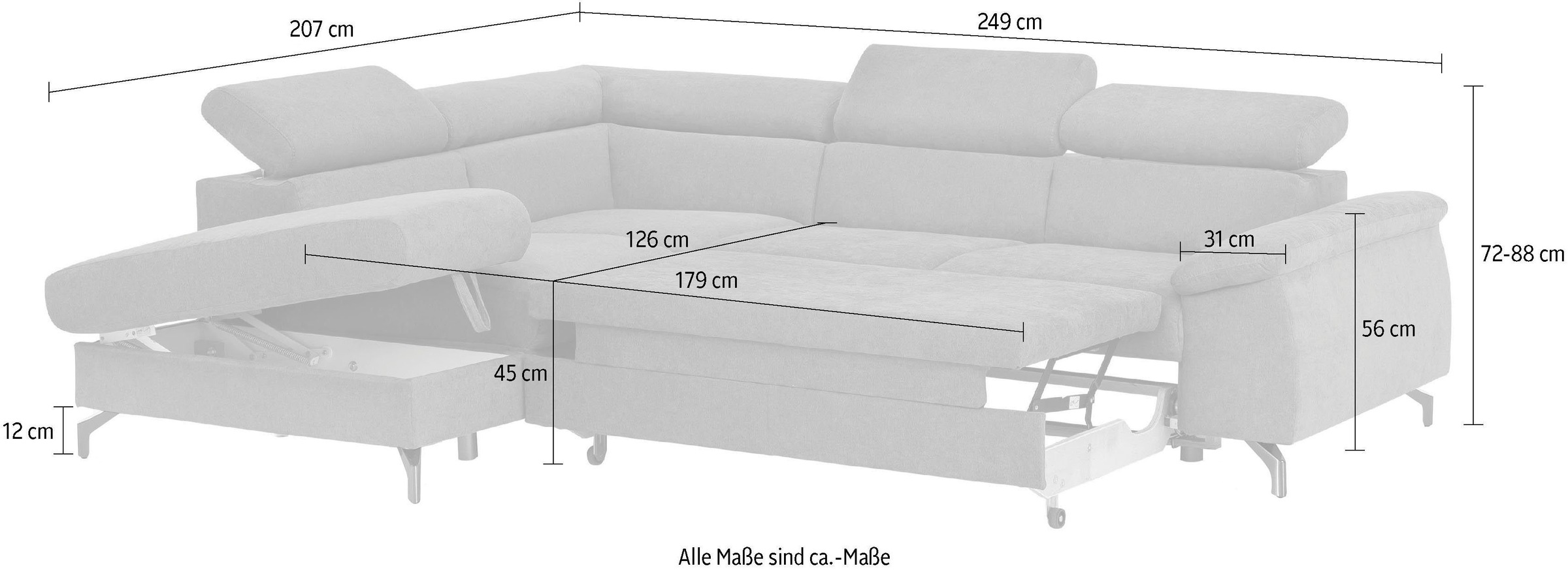 COTTA Polstergarnitur »Komaris L-Form«, (Set), Set bestehend aus: Ecksofa mit Kopfteilverstellung & Hocker