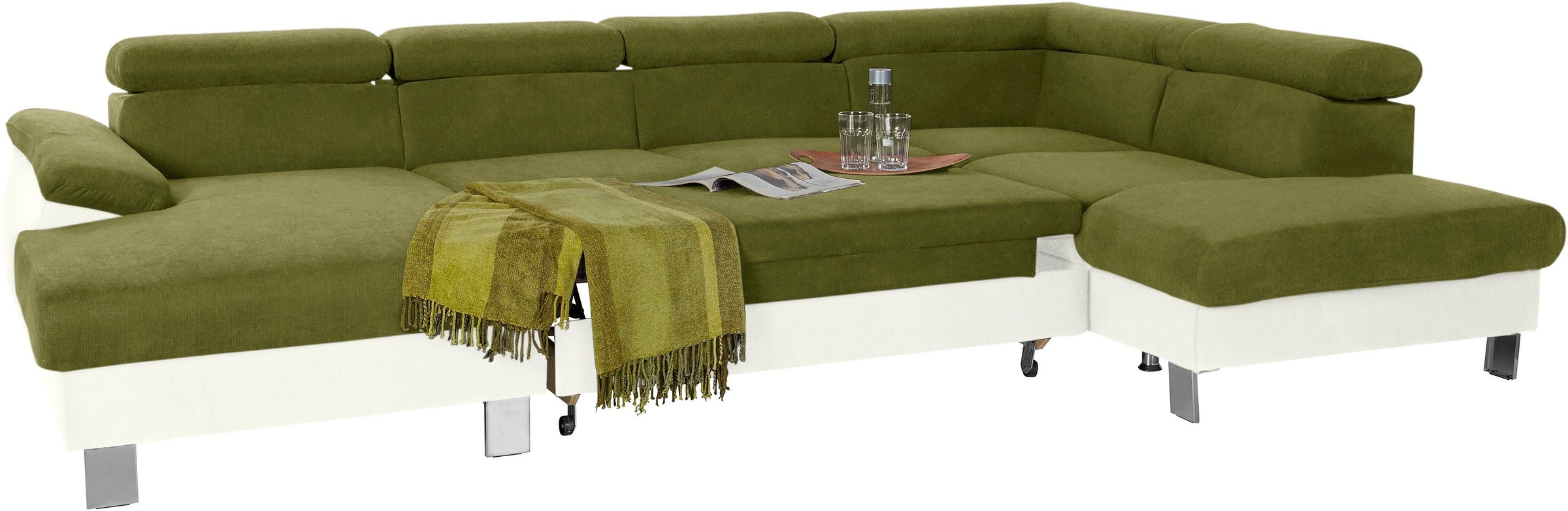 COTTA Polstergarnitur »Komaris U-Form«, (Set), Set bestehend aus: Wohnlandschaft mit Kopfteilverstellung & Hocker