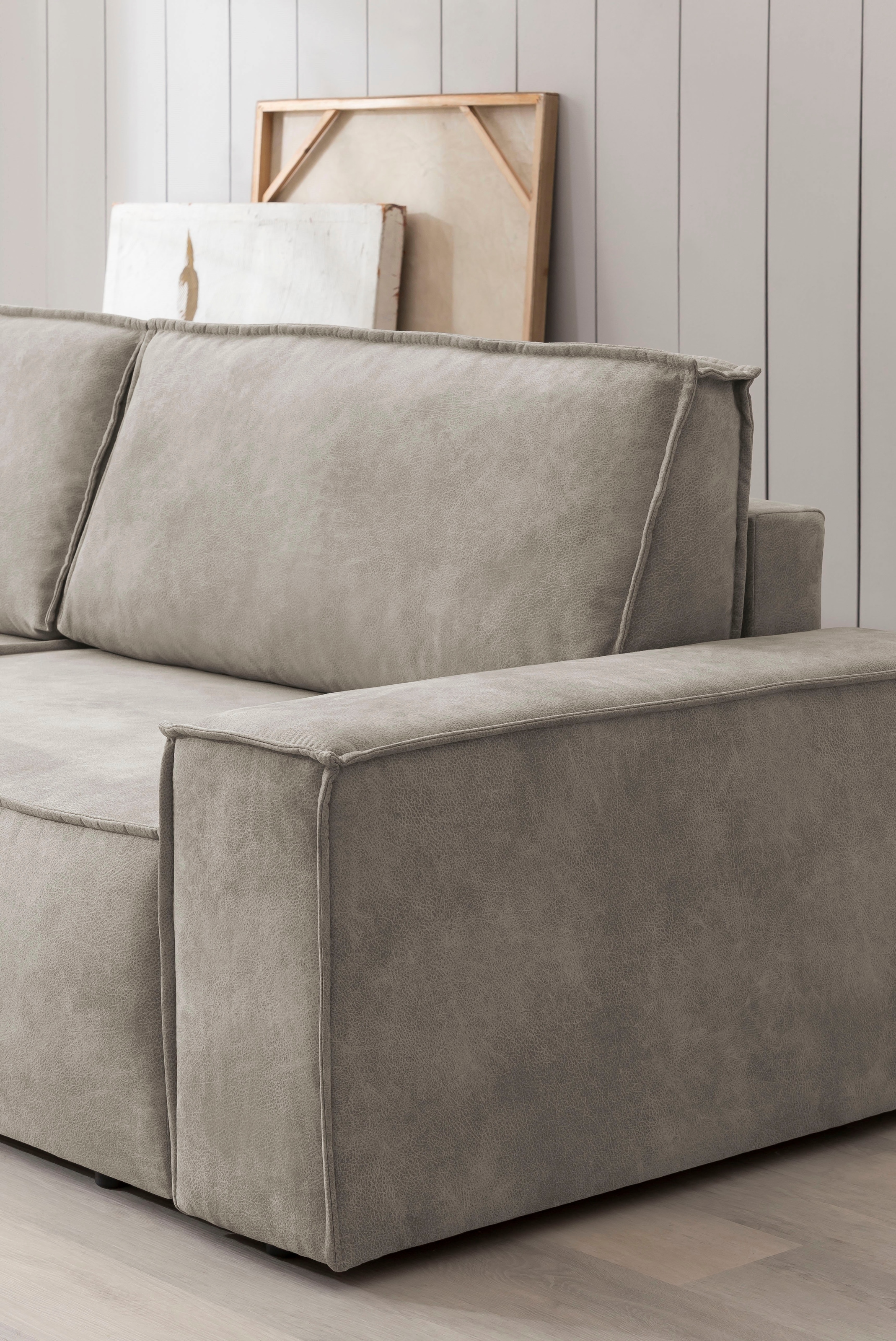 Home affaire Wohnlandschaft »SHERWOOD 329 cm, U-Form, Schlafsofa,«, Schlaffunktion m. Bettkasten (194x139 cm), Cord, Vintage, Samtvelours