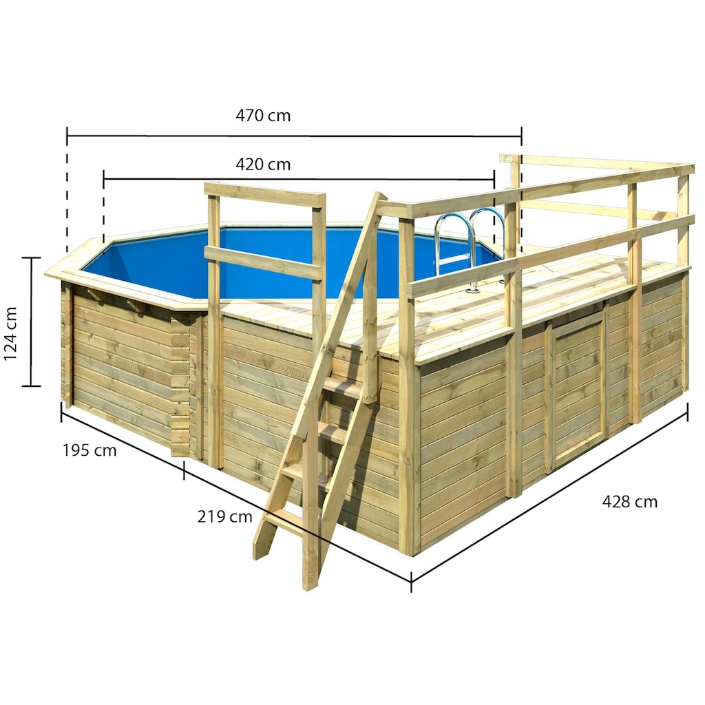 Karibu Achteckpool »TOSCANA Set D ØxH: 428x124 cm inkl. Zubehör«, (7 tlg.)