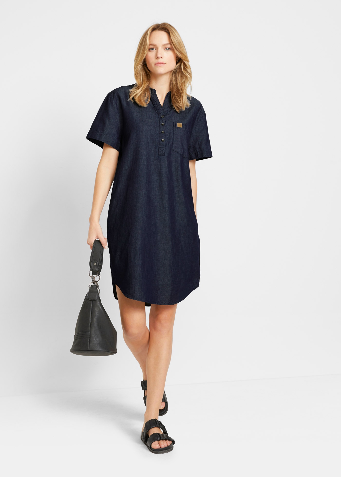 bonprix Jeanskleid Brusttasche mit Brusttasche und Eingrifftaschen