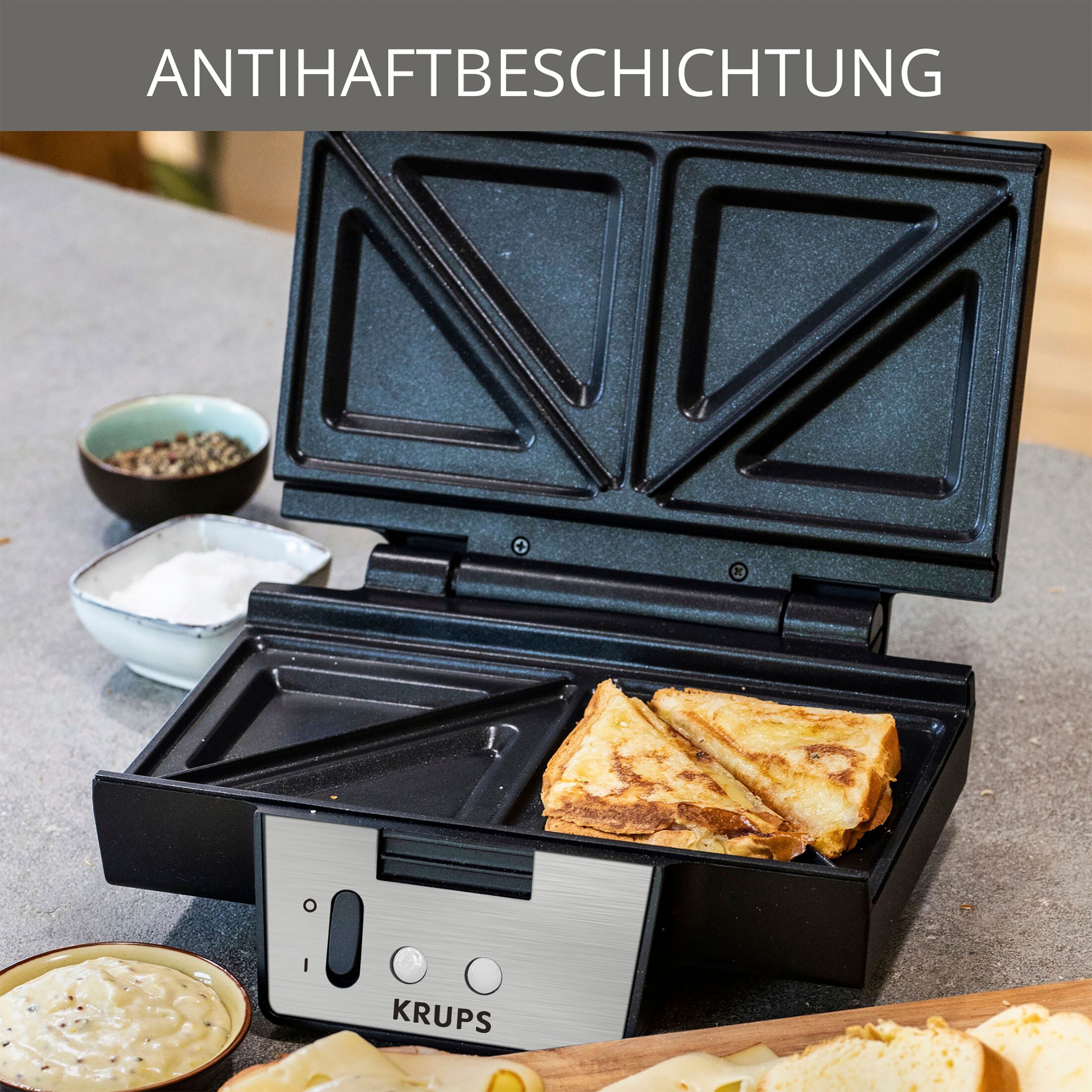 Krups Sandwichmaker »FDK453, 850 XXL W Dreieckform, 3 tiefe Antihaftbeschichtung, mit XL-Platten«, Garantie Jahren