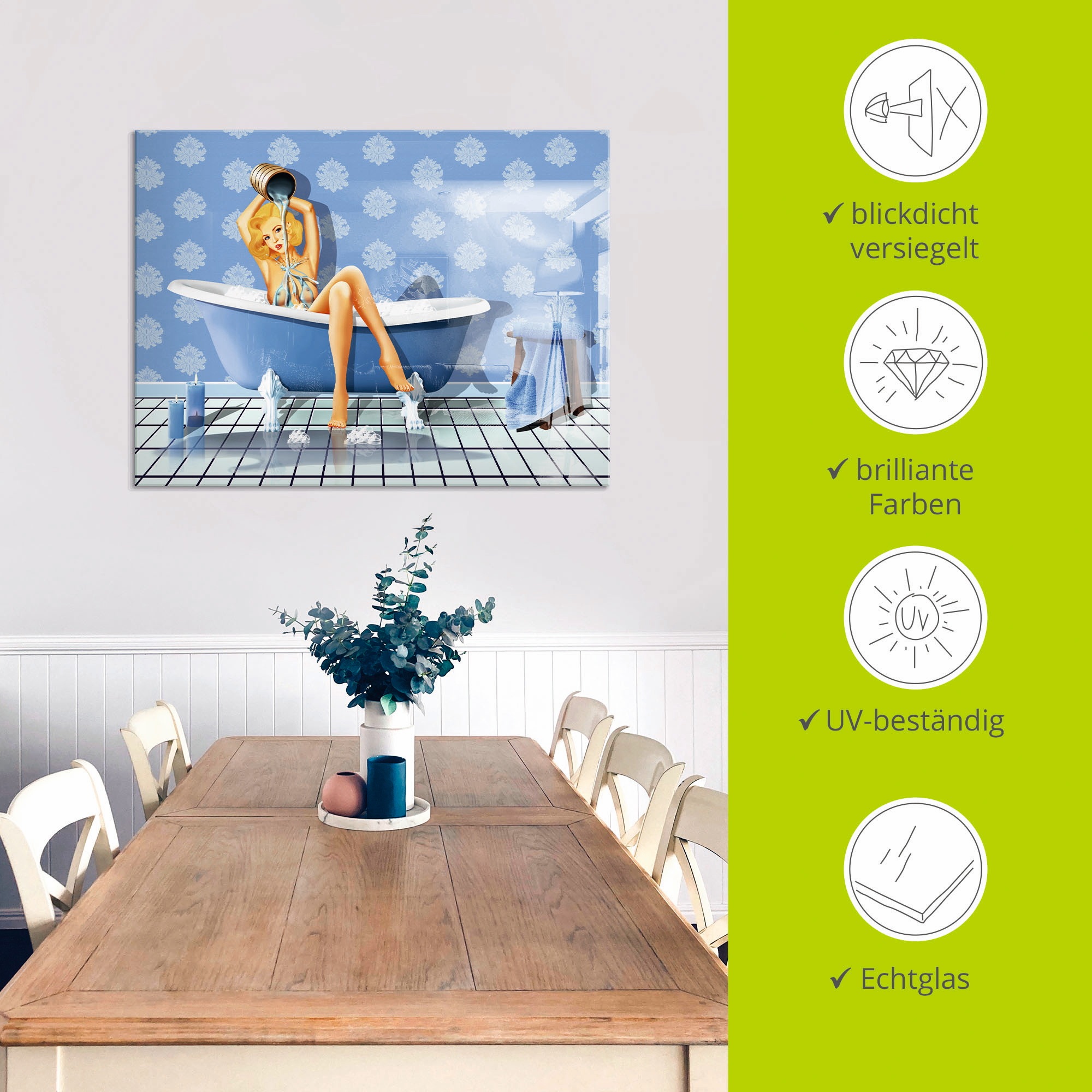 Artland Glasbild »Das sexy blaue Badezimmer« Frau 1 Stk. tlg. in verschiedenen Größen