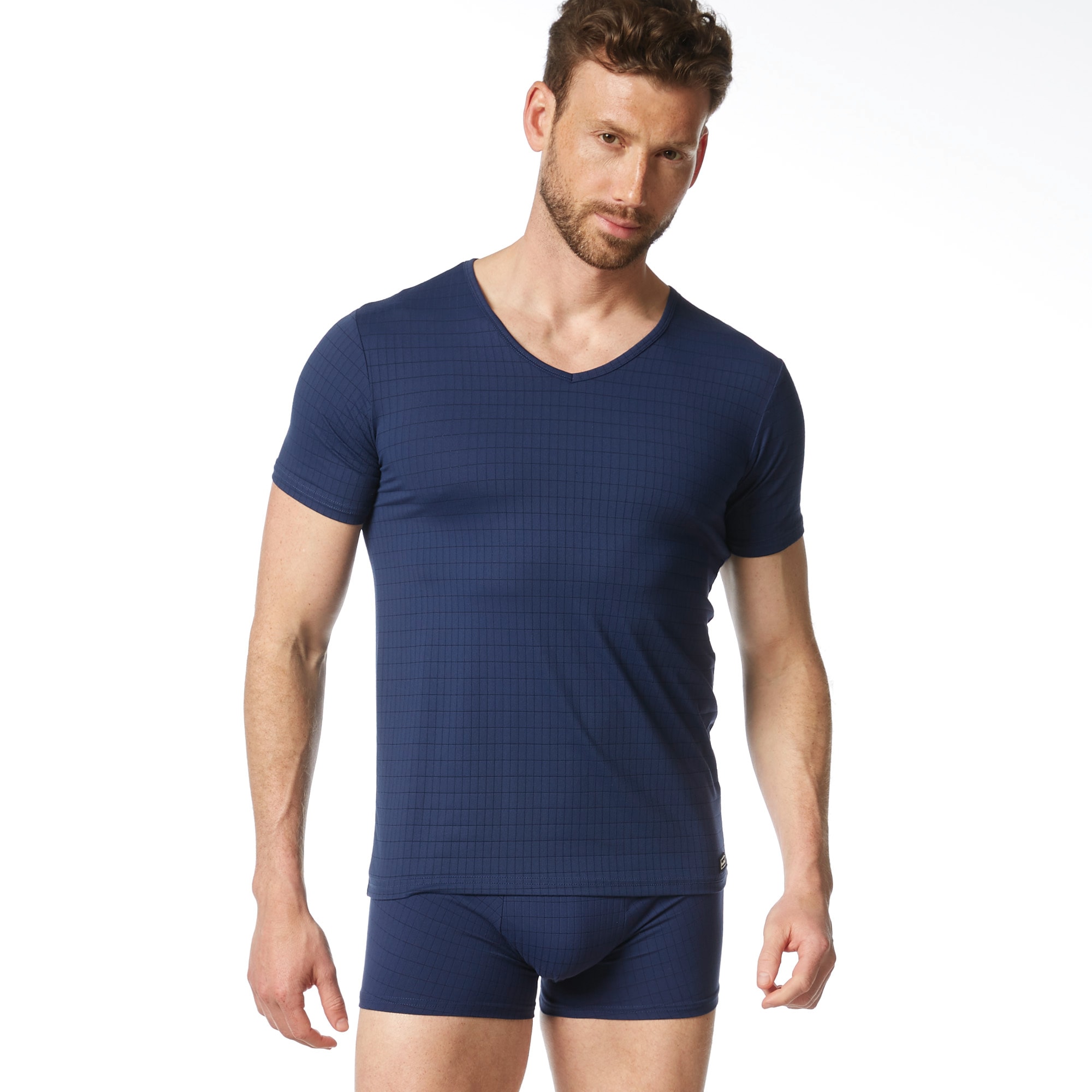 Bruno Banani V-Shirt »CHECK LINE 2.0« Pique Optik, Kurzarm, V-Neck, Cotton-Mix