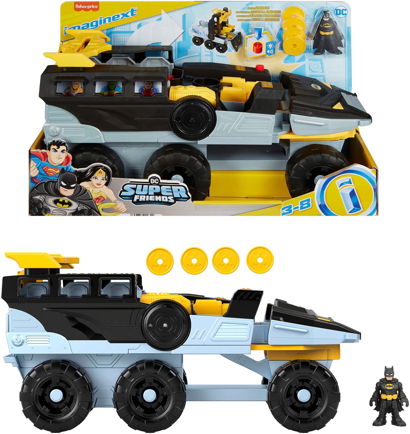 Spielzeug-Auto »Imaginext DC Super Freunde Mega Bat-Transformer«, mit Licht und Sound