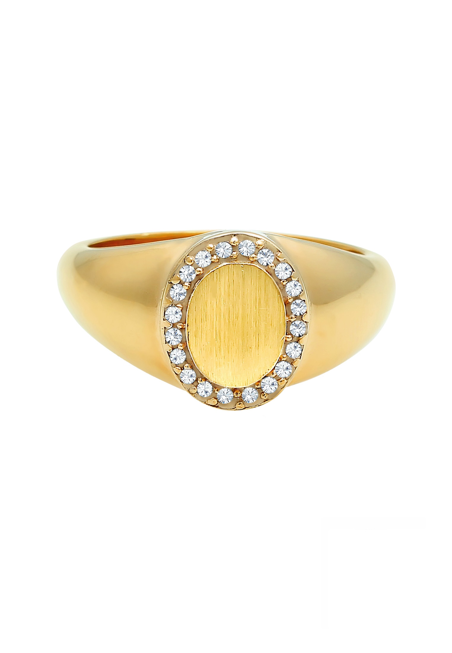 Elli Premium Siegelring »Ring Siegelring Glas Kristalle Weiß 925 Sterling Silber vergoldet«