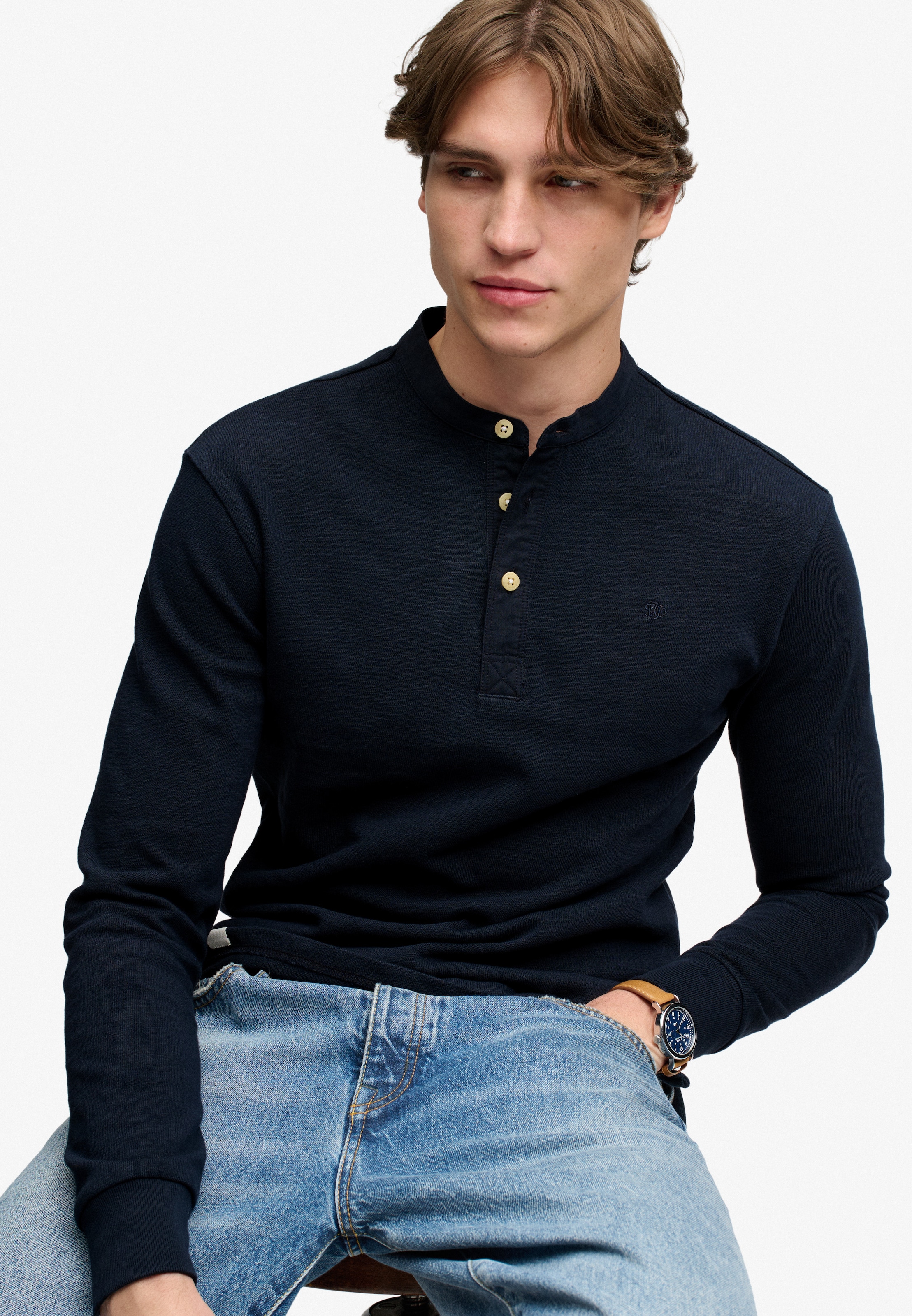 Superdry Langarmshirt »WOVEN PLACKET GRANDAD TOP« Baumwolle, relaxed fit