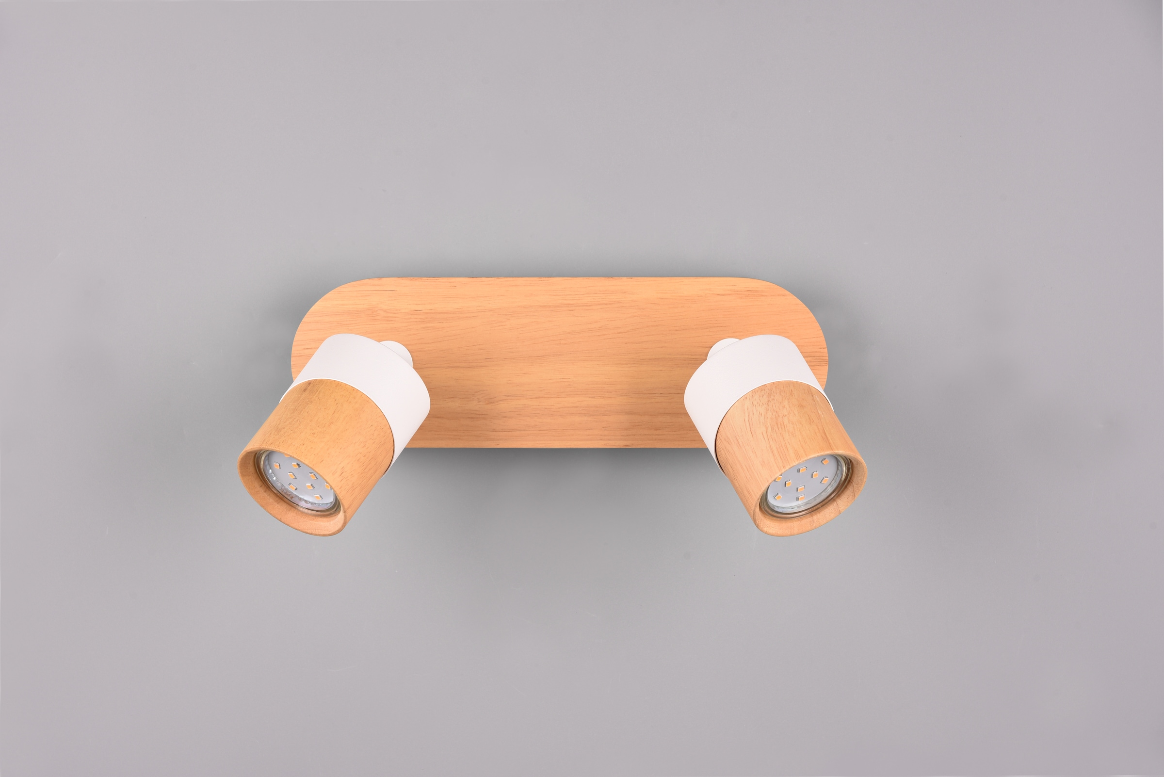 TRIO Leuchten Deckenstrahler »ARUNI, Spot 2-flammig Wandspot Deckenspot exkl 2x GU10 max 10W«, 2 flammig, Leuchtmittel GU10 | Leuchtmittel wechselbar, Deckenstrahler mit Materialmix Holz / Metall für Küche Flur Wohnzimmer