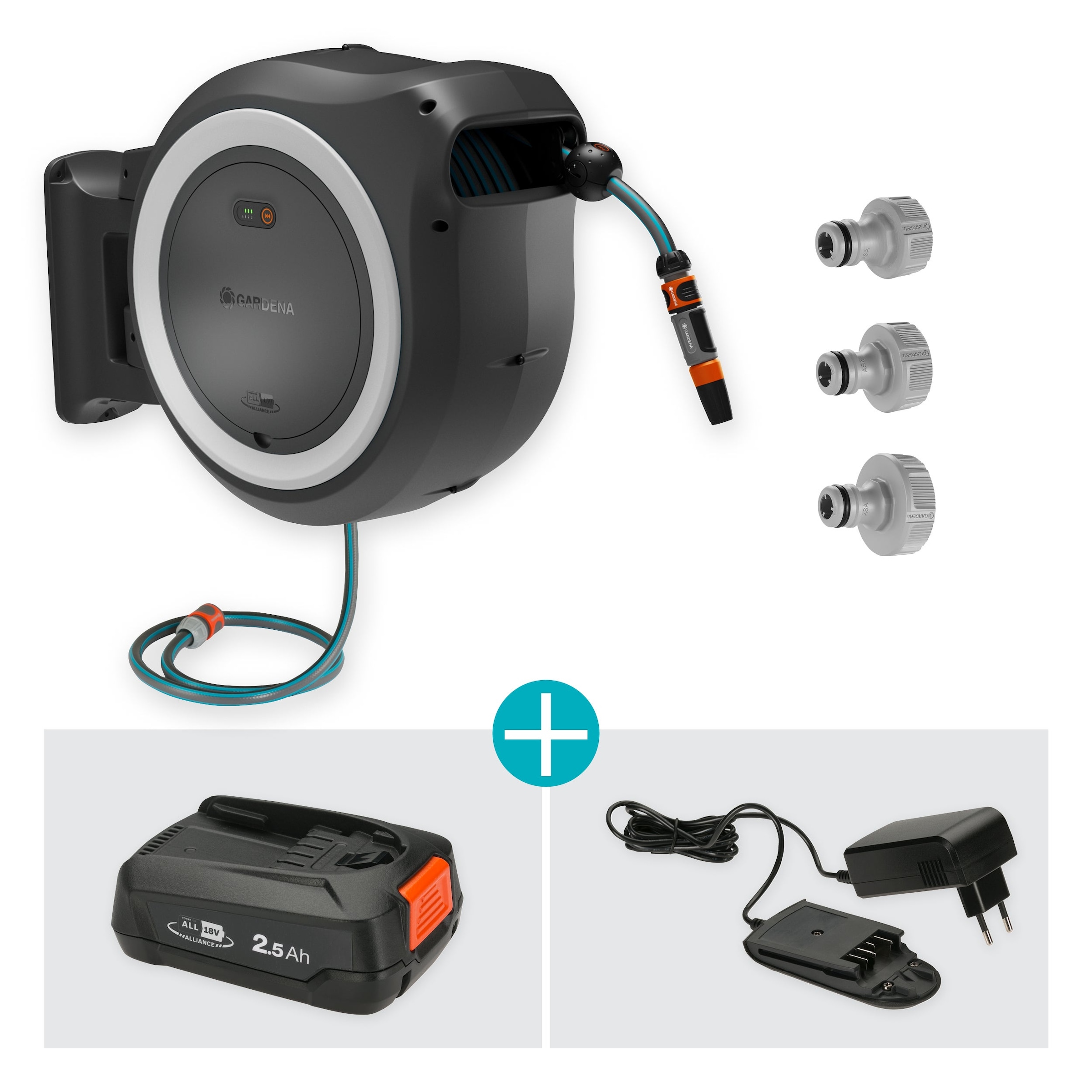 GARDENA Schlauchbox »PowerRoll XL 18V P4A Ready-To-Use Set« innovativ, mit Funkfernsteuerung, Inkl. Akku und Ladegerät