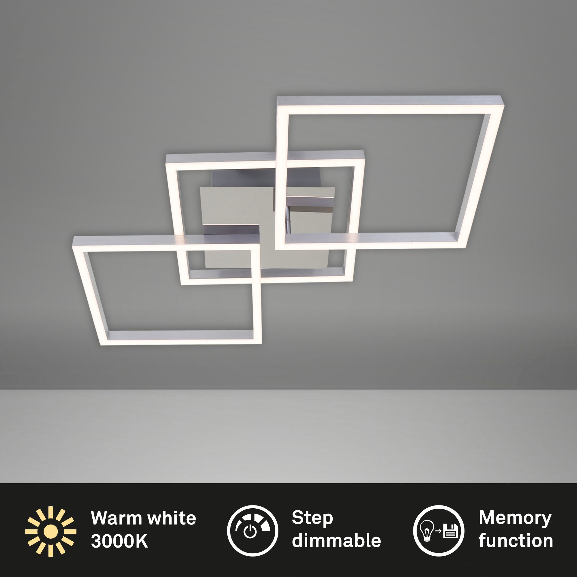 Briloner Leuchten LED Deckenleuchte »3217018 FRAME«, Leuchtmittel LED-Board | LED fest integriert, Deckenlampe, 76,3x36,8x7,3cm, Chrom-Alu, 36W, Wohnzimmer, Küche, Flur
