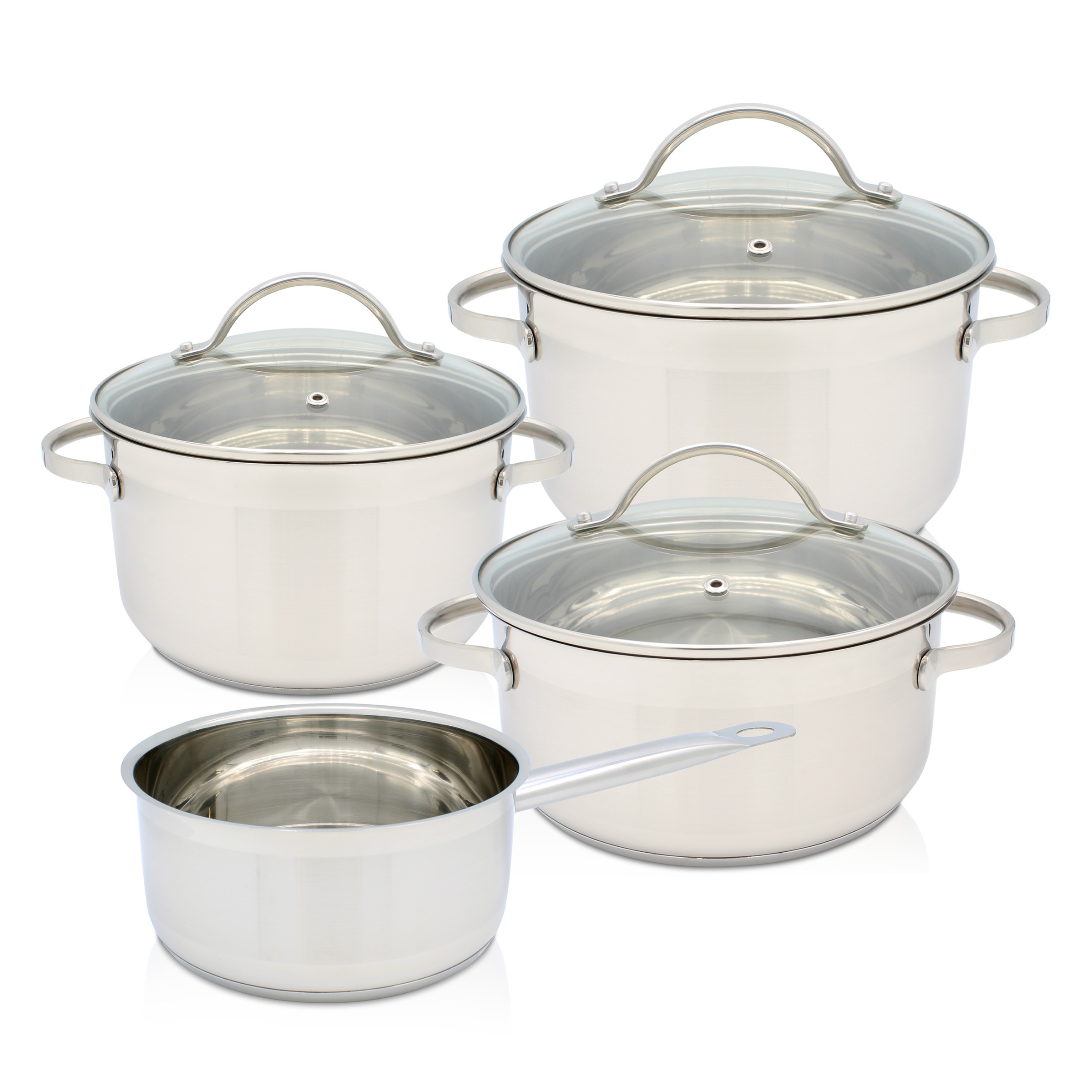 Krüger Topf-Set »Ohio«, Edelstahl, (Set, 7 tlg., Bratentopf Ø 20 cm, Fleischtopf Ø 16/20 cm, Stielkasserolle Ø 16 cm), für Induktions-Kochfelder geeignet