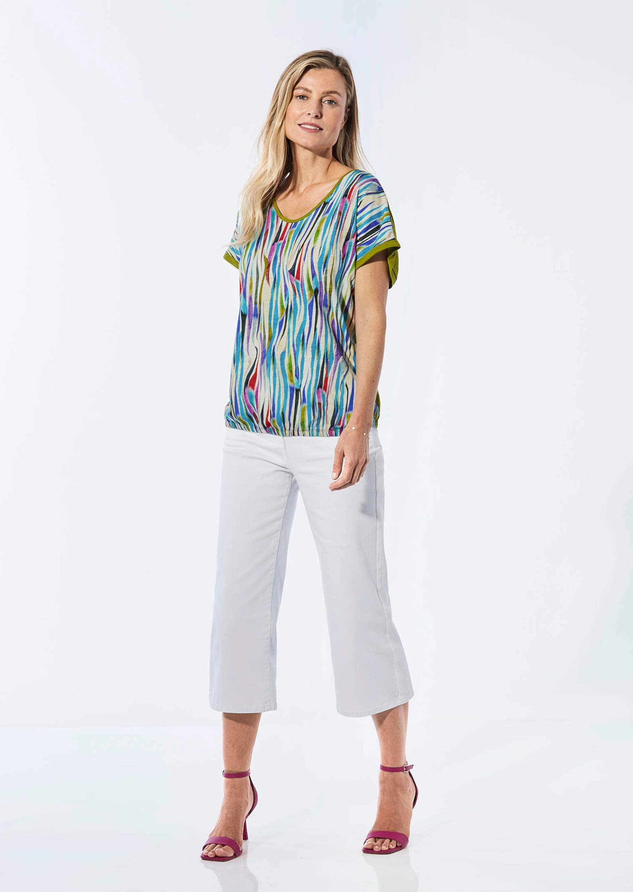 GOLDNER Kurzarmshirt »Kurzgröße Shirt aus Effektgarn« Flammengarn