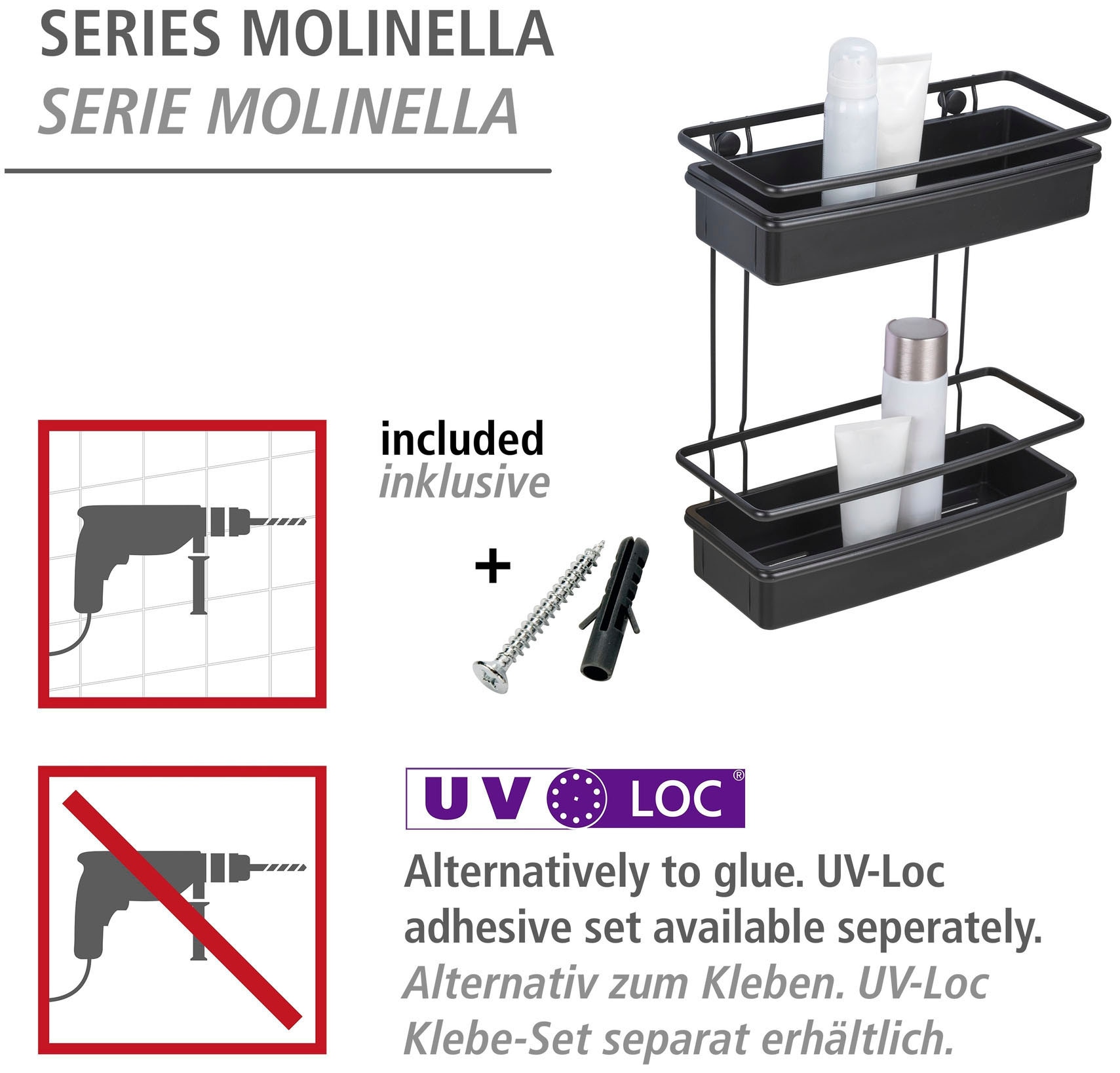 WENKO Badregal »Molinella«, 2 Etagen, Extra tiefe Körbe