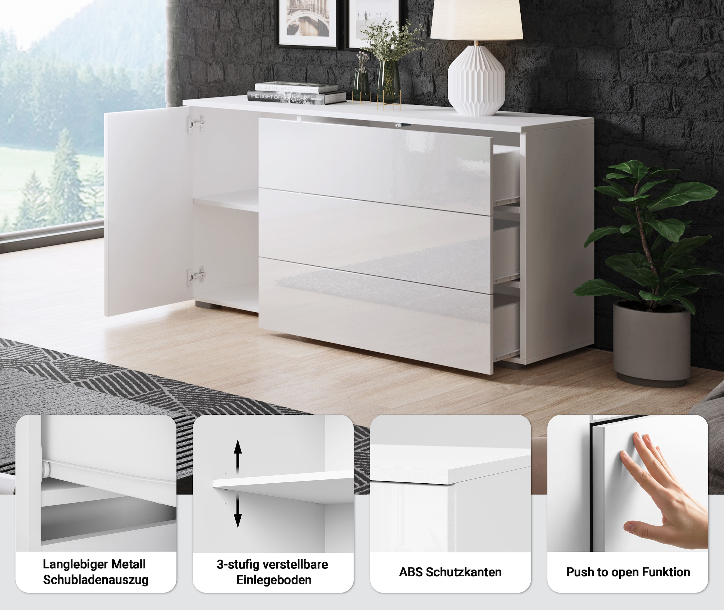 INOSIGN Sideboard »PARIS« 1 Stk. tlg. Moderne 110cm breite grifflose Kommode, vielseitig einsetzbar