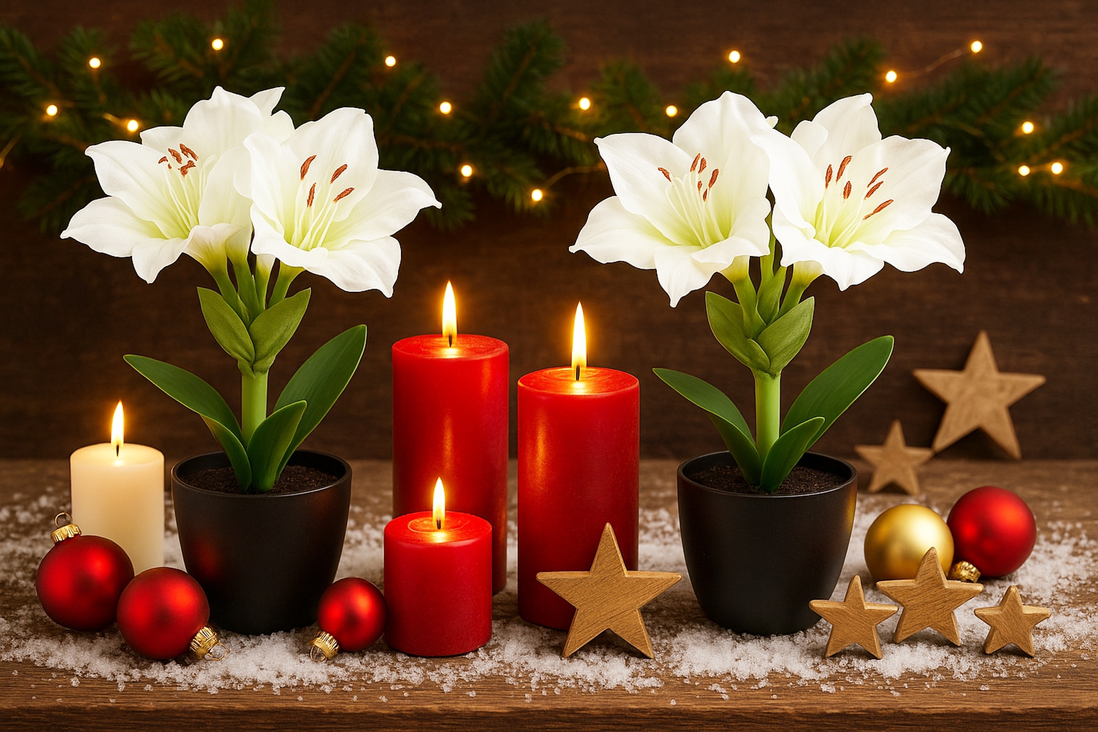 I.GE.A. Kunstblume »Amaryllis im Topf« 2erSet Blume Weihnachtsblume Weihnachtsdeko Winterblume Floristik Deko