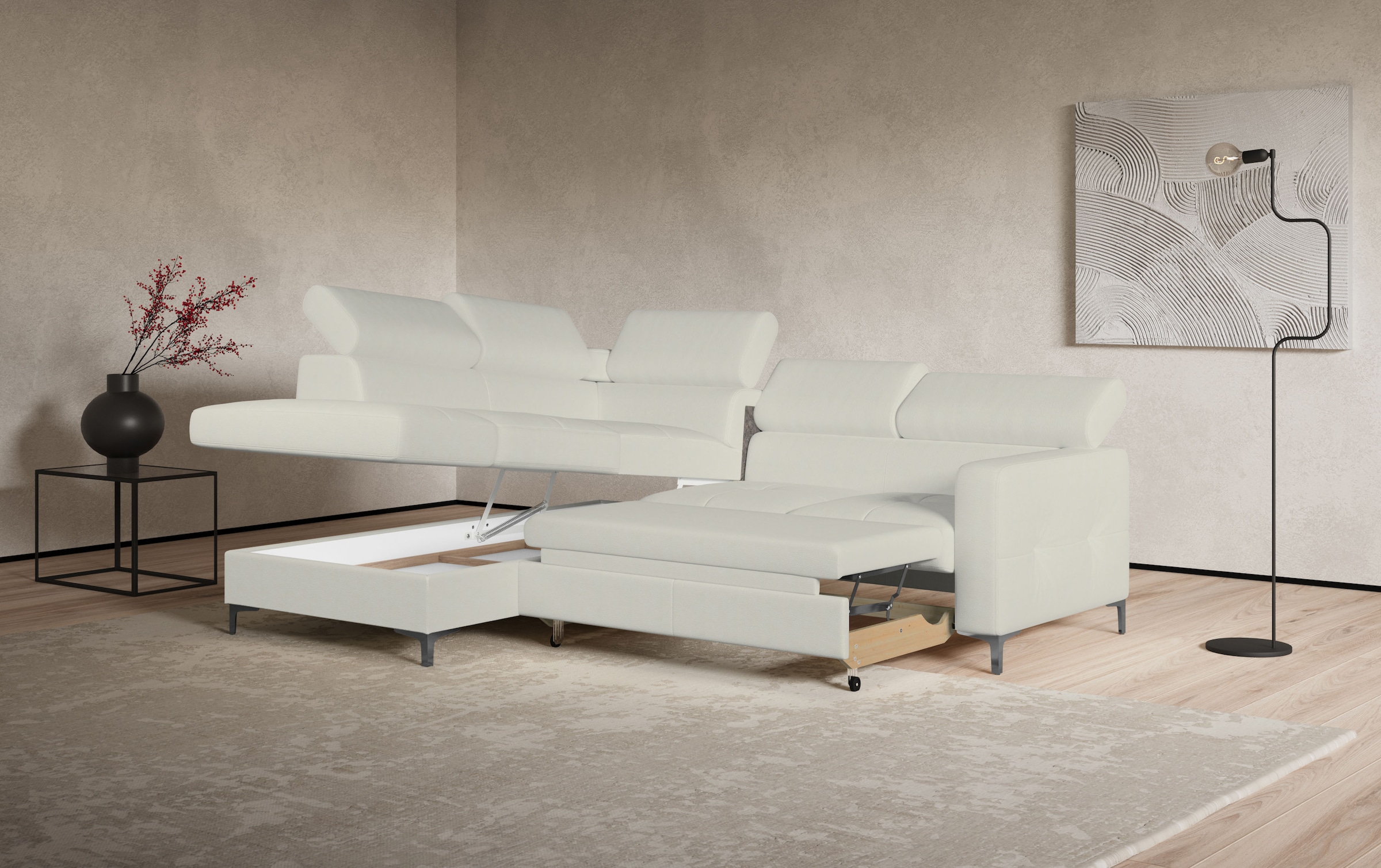 COTTA Ecksofa »Sammy L-Form«, mit Kopfteilverstellung, wahlweise mit Bettfunktion & Bettkasten