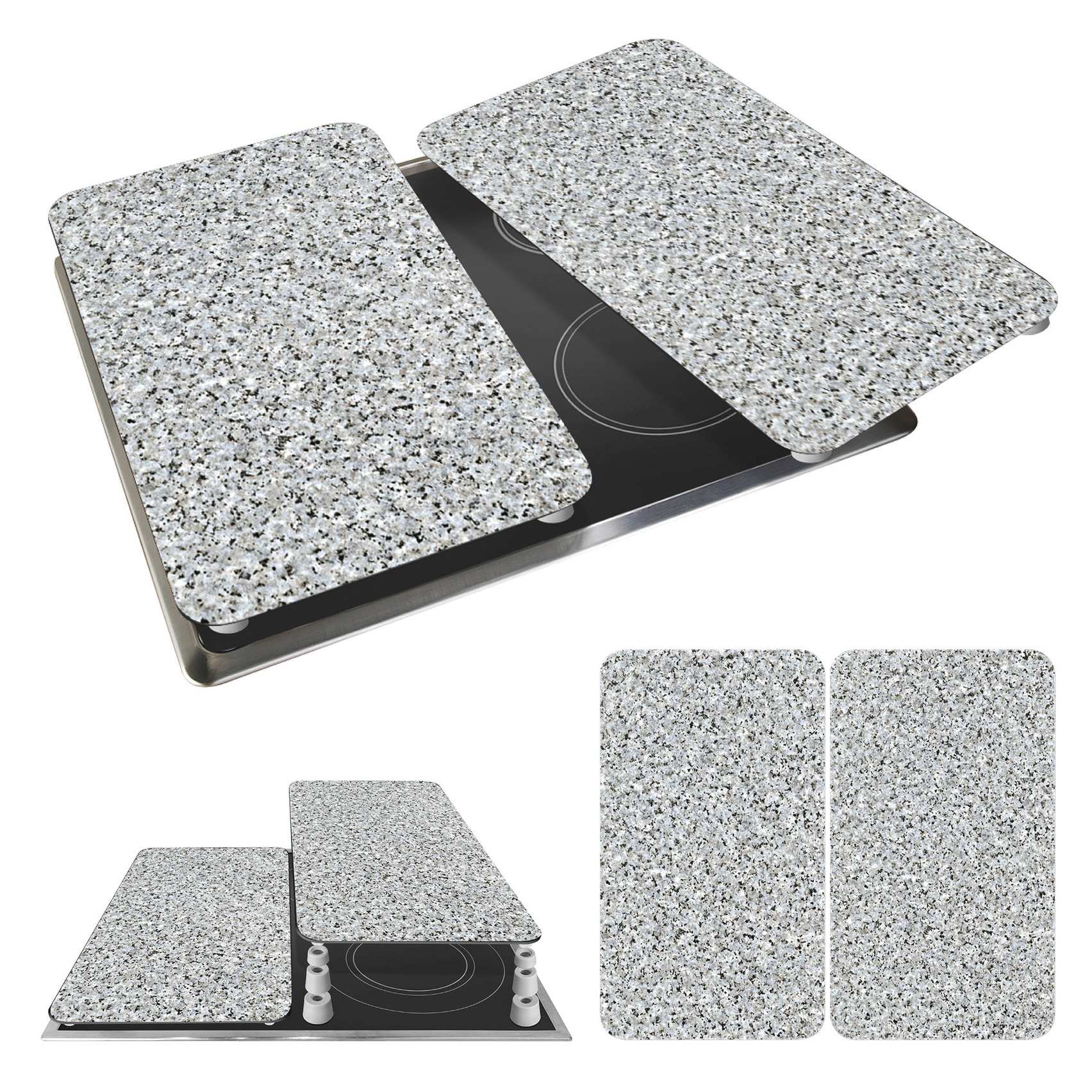 WENKO Herd-Abdeckplatte »Universal Modell Granit«, (Set, 2 tlg.), Herdabdeckung für alle Herdarten, kratzfest, mit rutschfesten Füßen